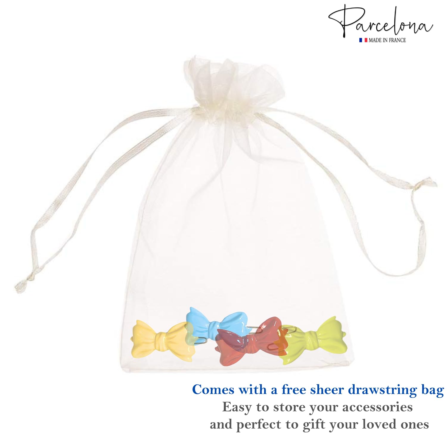 Parcelona French Ribbon Bow Small Cellulose Side Hair Barrettes for Women & Girls