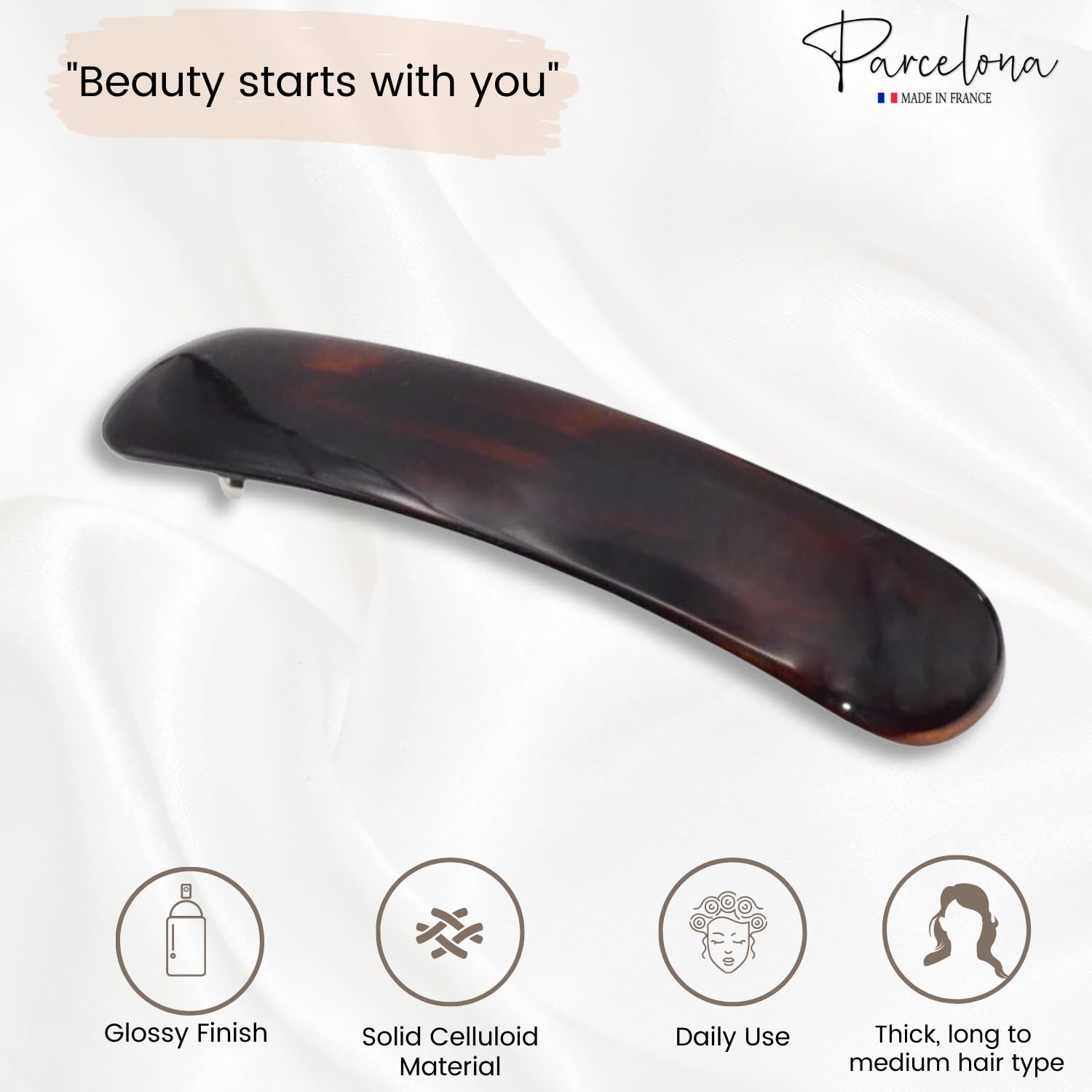 Parcelona French Elegant Duo Large Cellulose Hair Barrette for Women and Girls