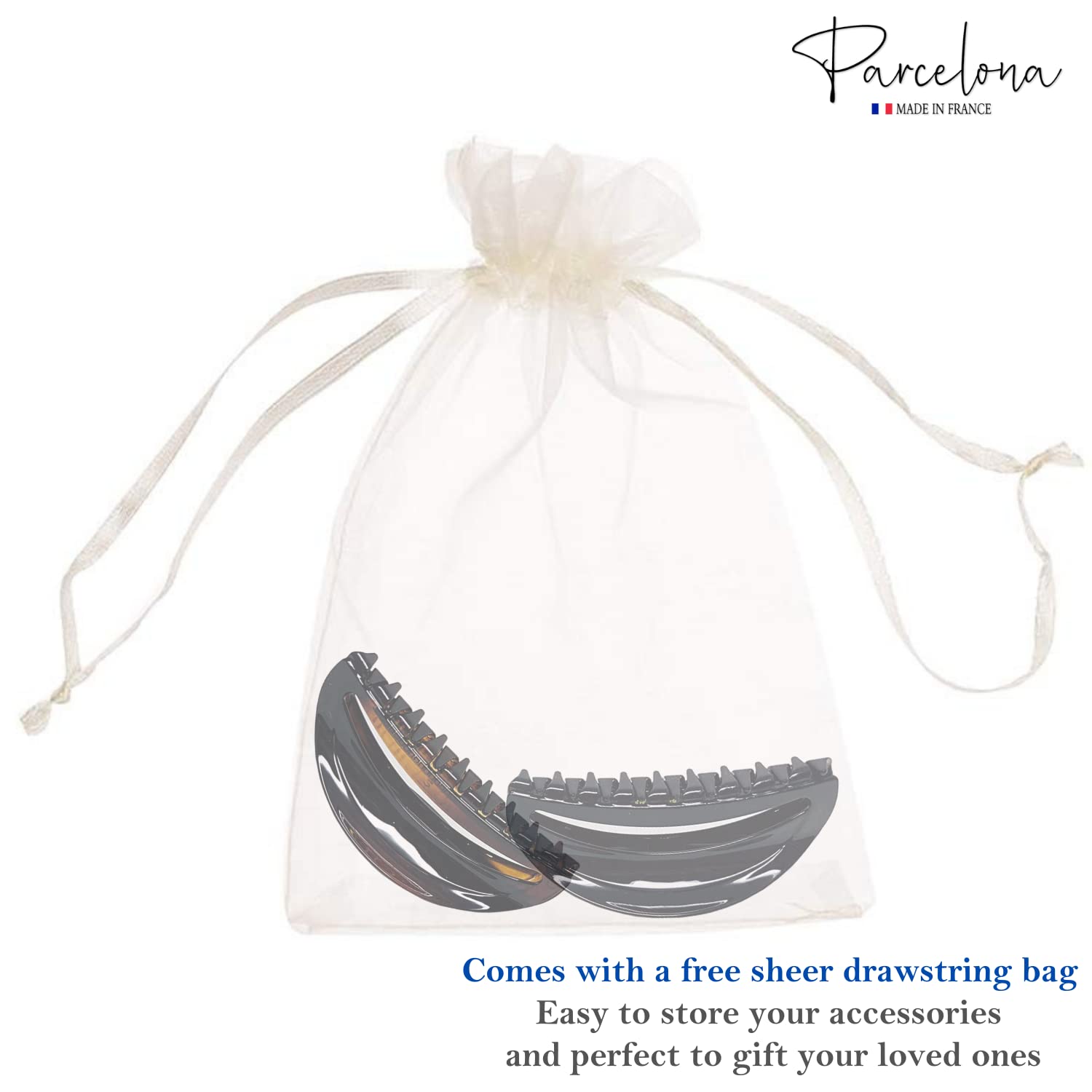 Parcelona French Thin Arch Cutout Set of 2 Shell & Black Small Hair Claws