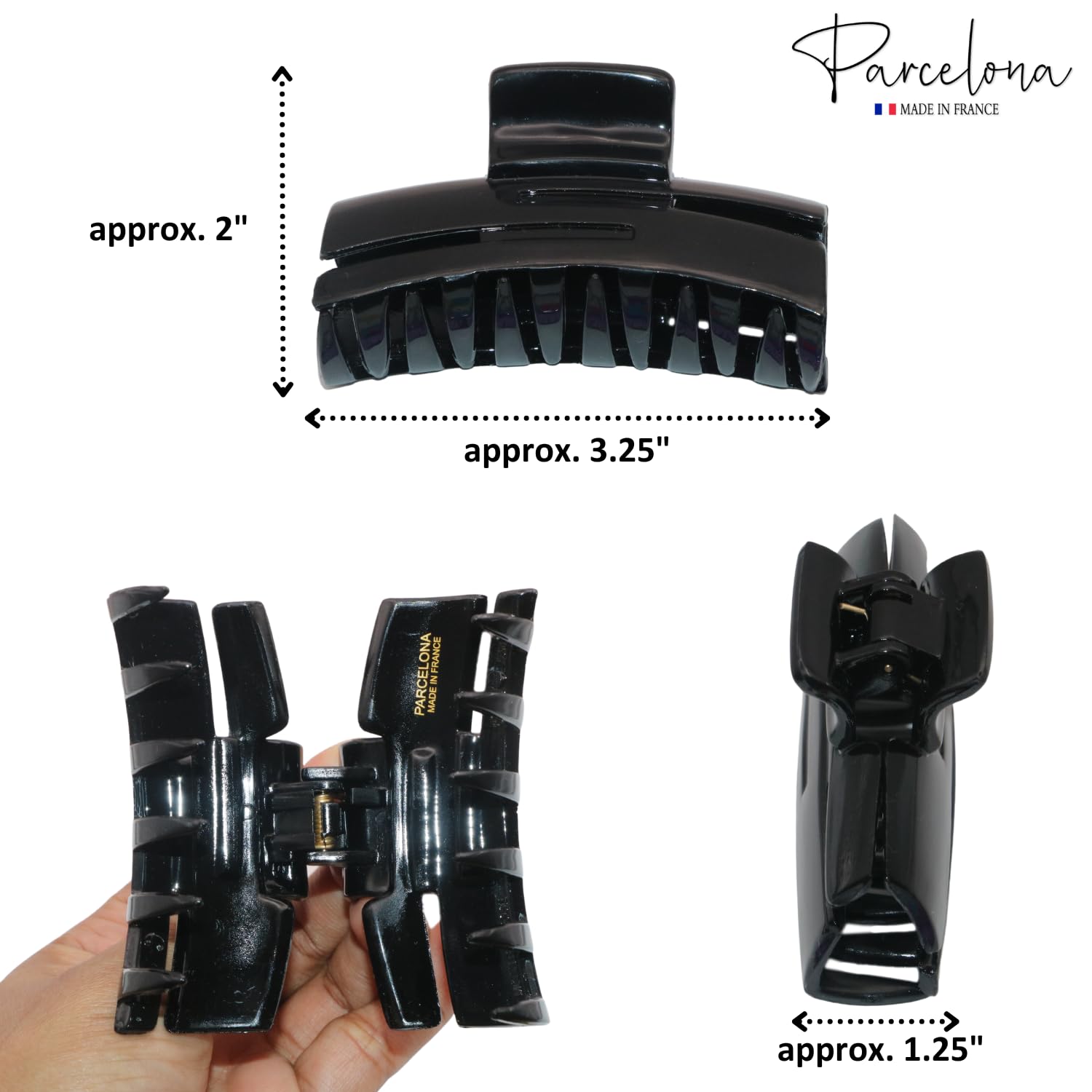 Parcelona French Cutout Curve Medium Shell and Black Cellulose Hair Claws(2 Pcs)