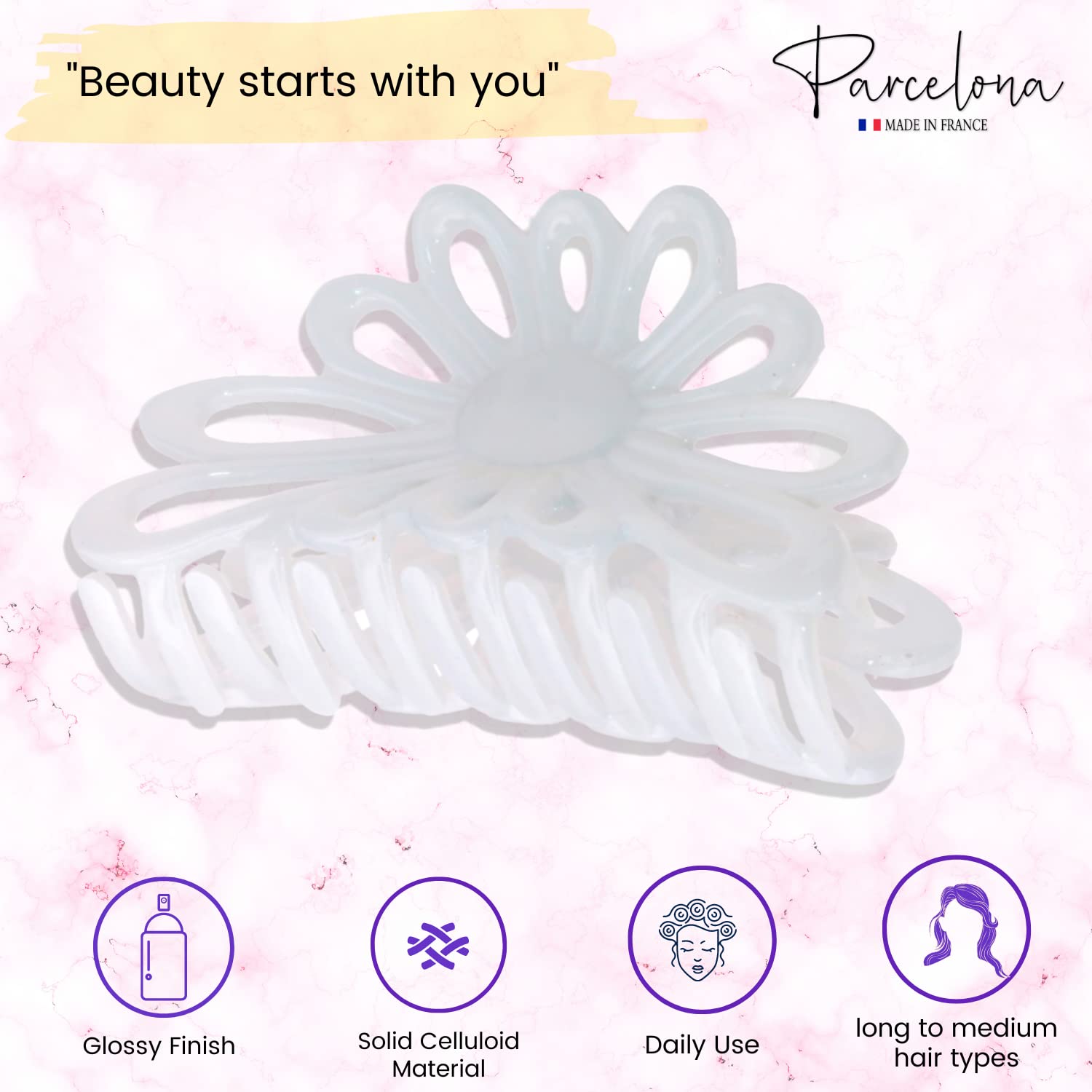 Parcelona French Plume Medium 3" Cellulose Acetate Hair Claw for Women and Girls
