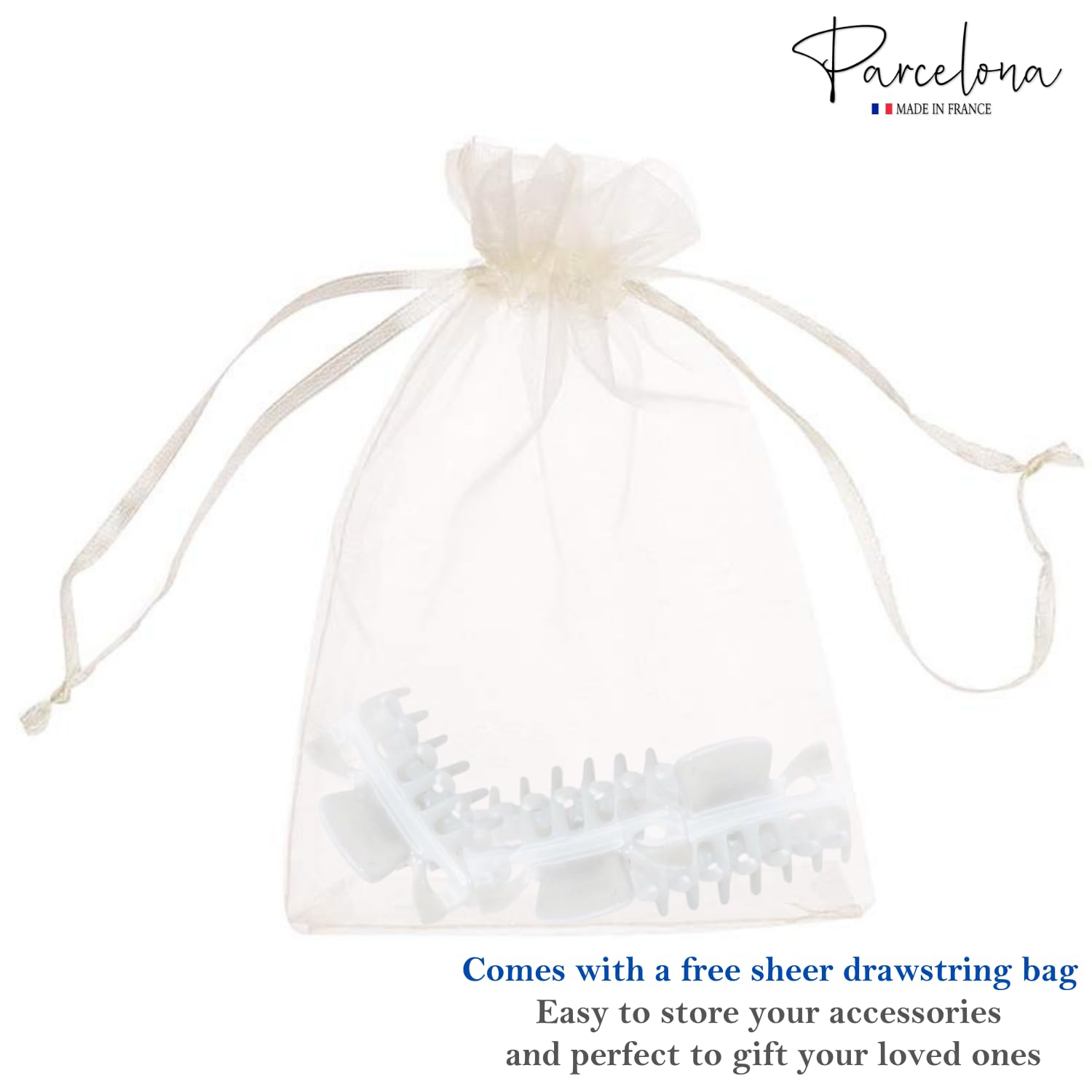 Parcelona French Classic 1.5" Small Celluloid Set of 3 Hair Claws for Women