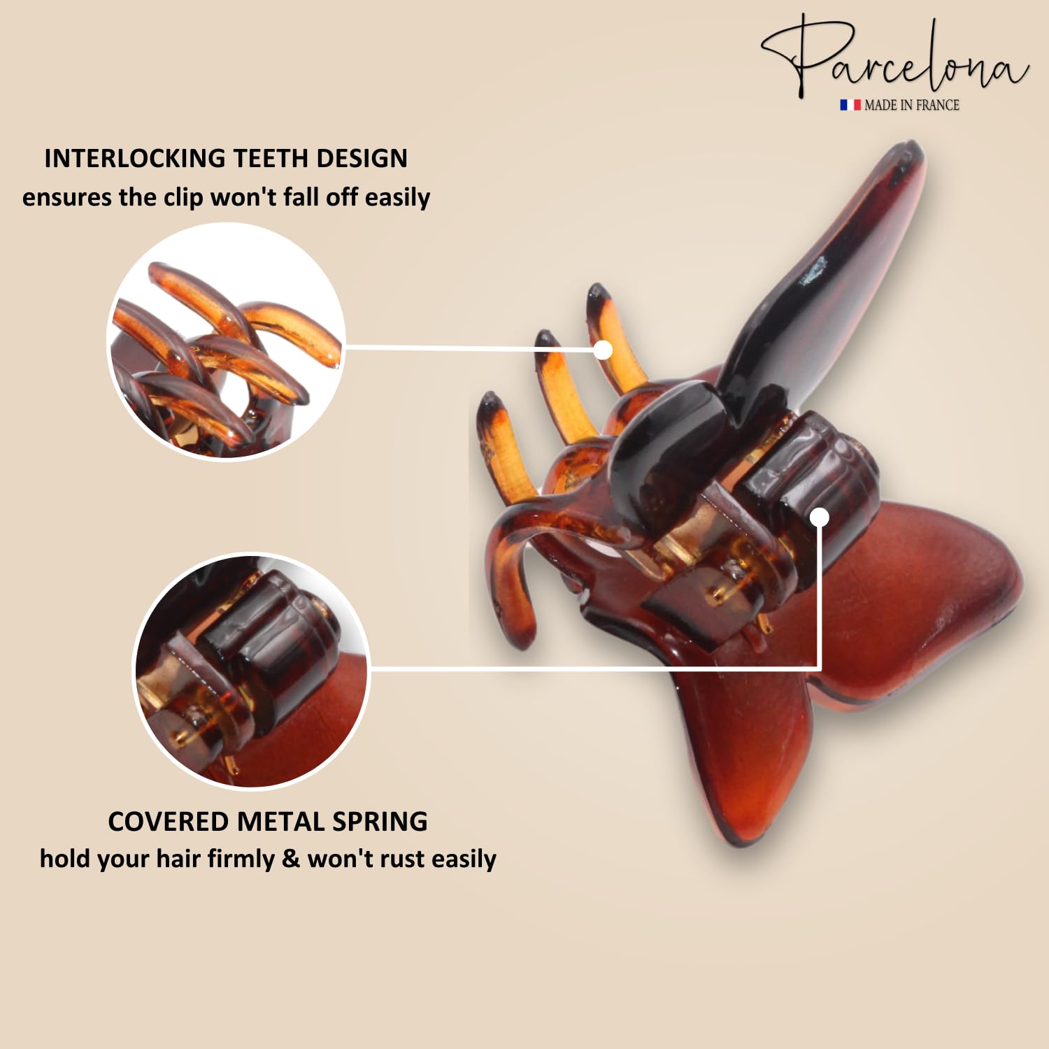 Parcelona French Butterfly Small Cellulose Hair Claws for Women and Girls (2Pcs)