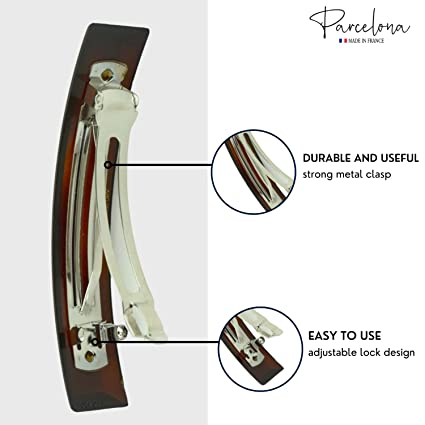 Parcelona French Bar Volume Large Shell N Black Cellulose Hair Barrettes(2 Pcs)
