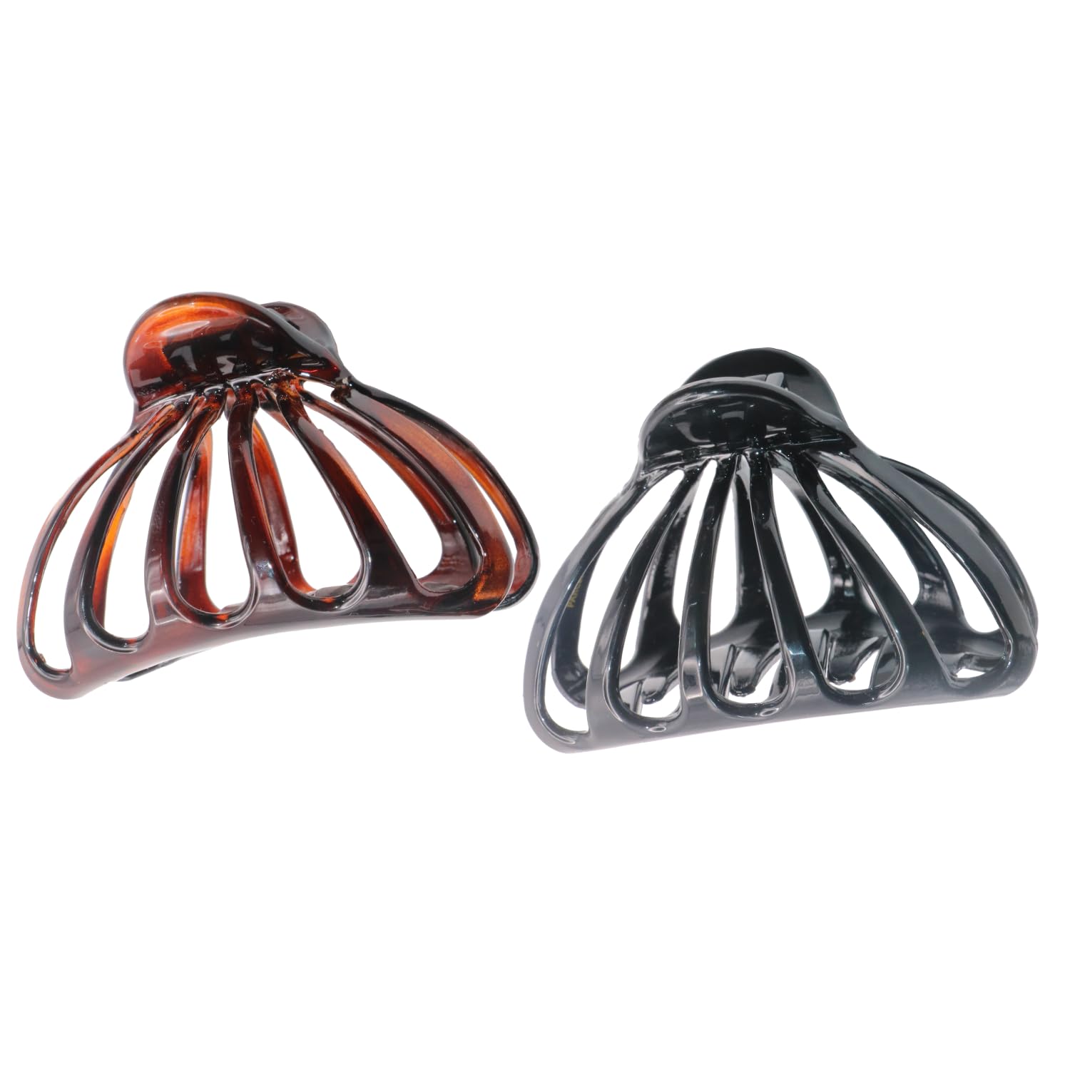 Parcelona French Octopus 3 1/4" Shell & Black Cellulose Jaw Hair Claw (2 Pcs)