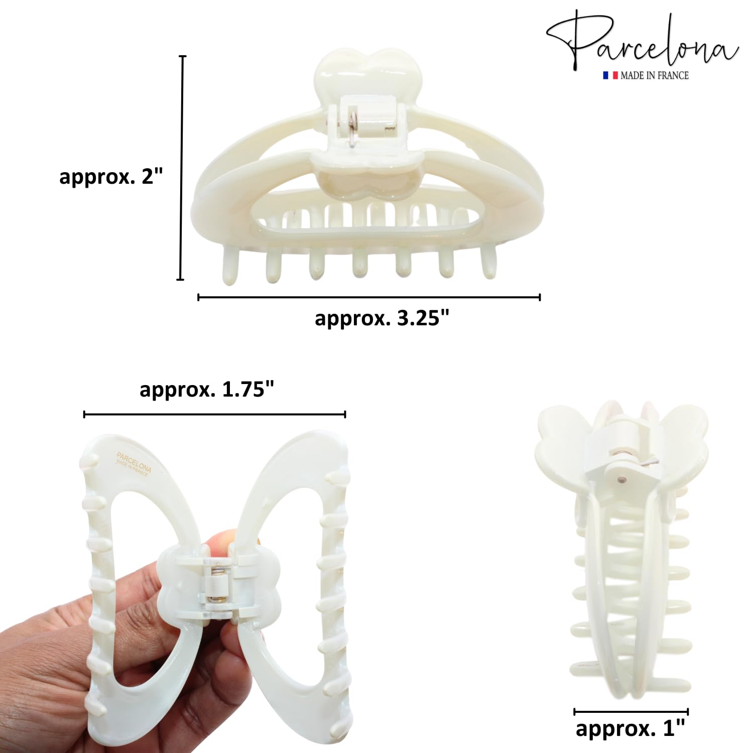Parcelona French Heart-Shaped Medium Cellulose Hair Claw for Women and Girls