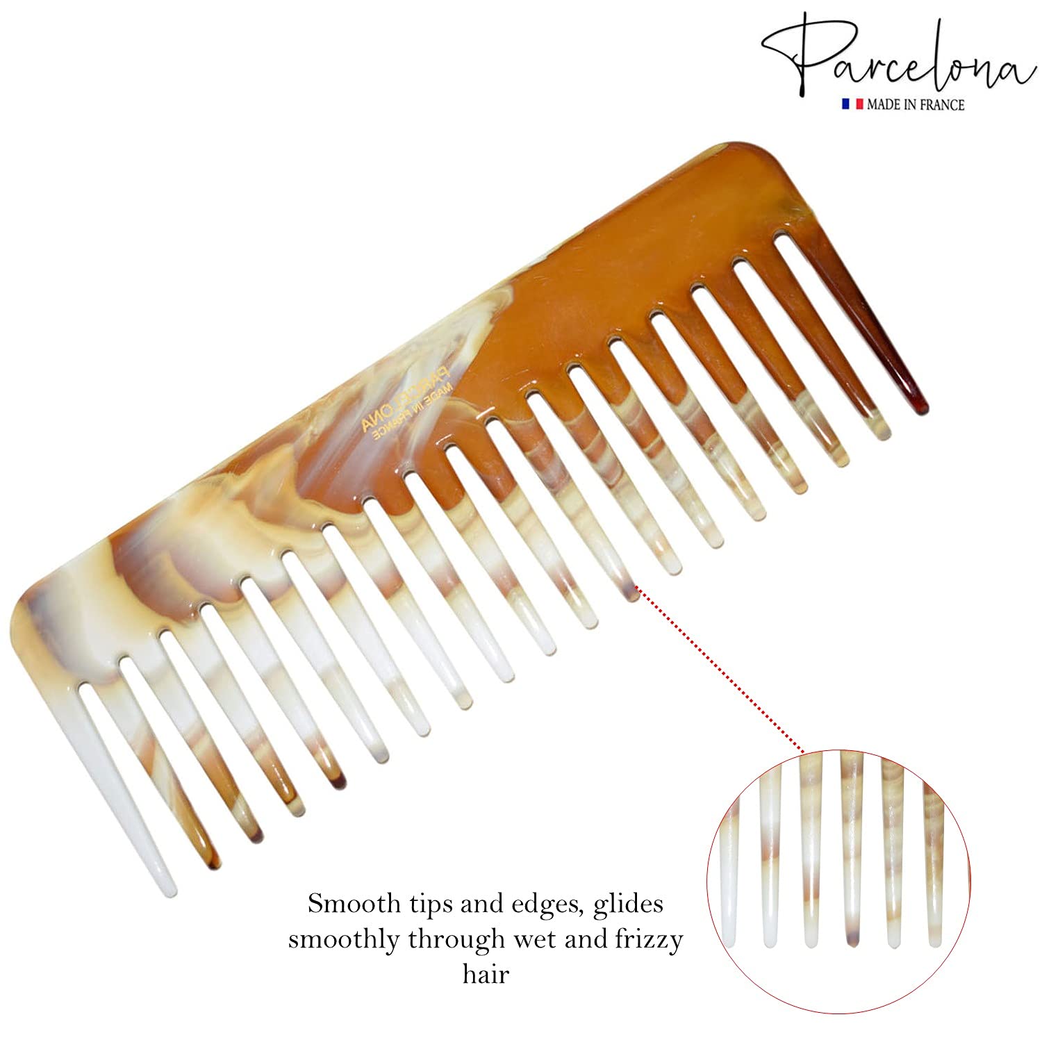 Parcelona French Wide Detangle Large Cellulose Hair Comb for Women and Girls