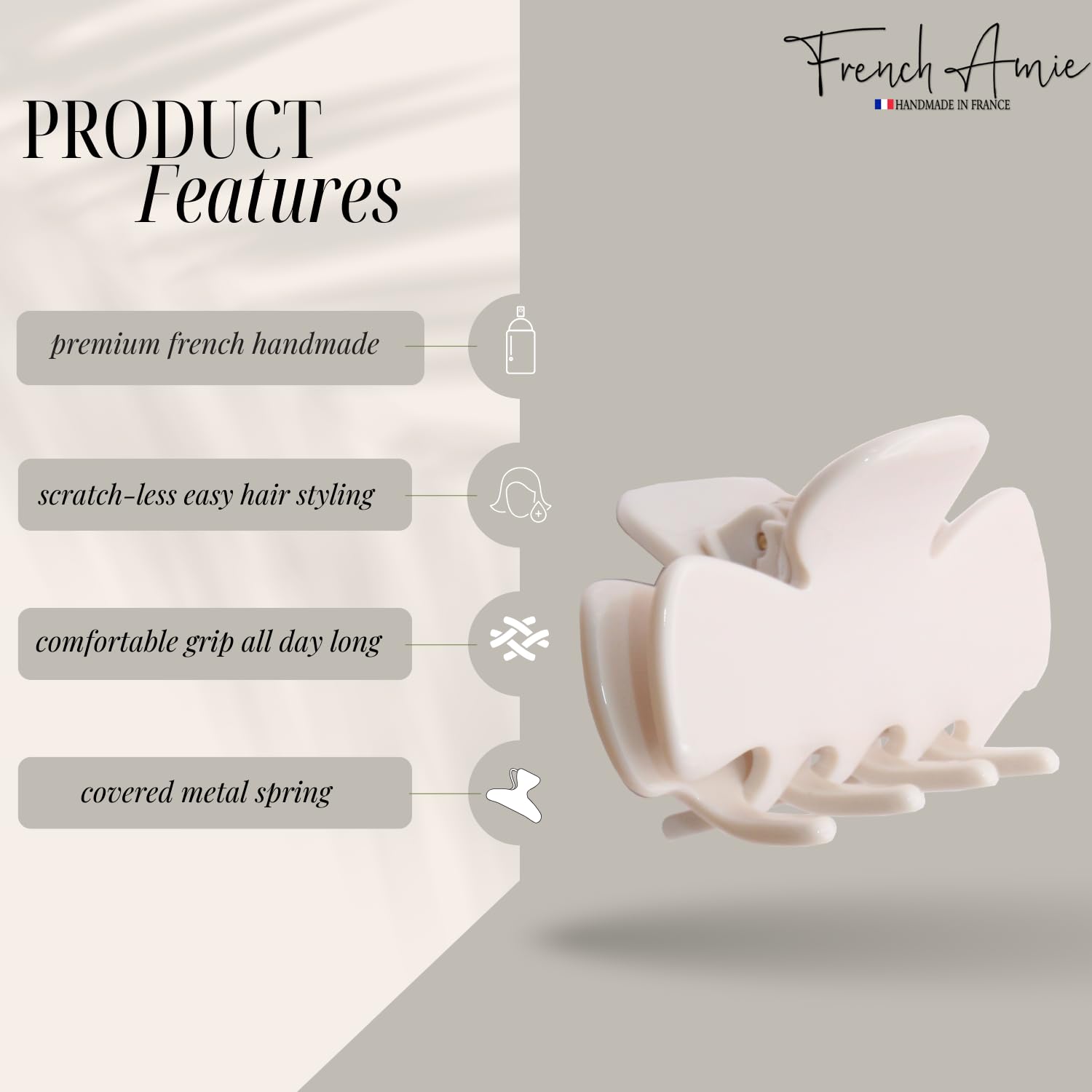 French Amie Grace Small 2” Cellulose Handmade Flexible Hair Claw for Thin Hair