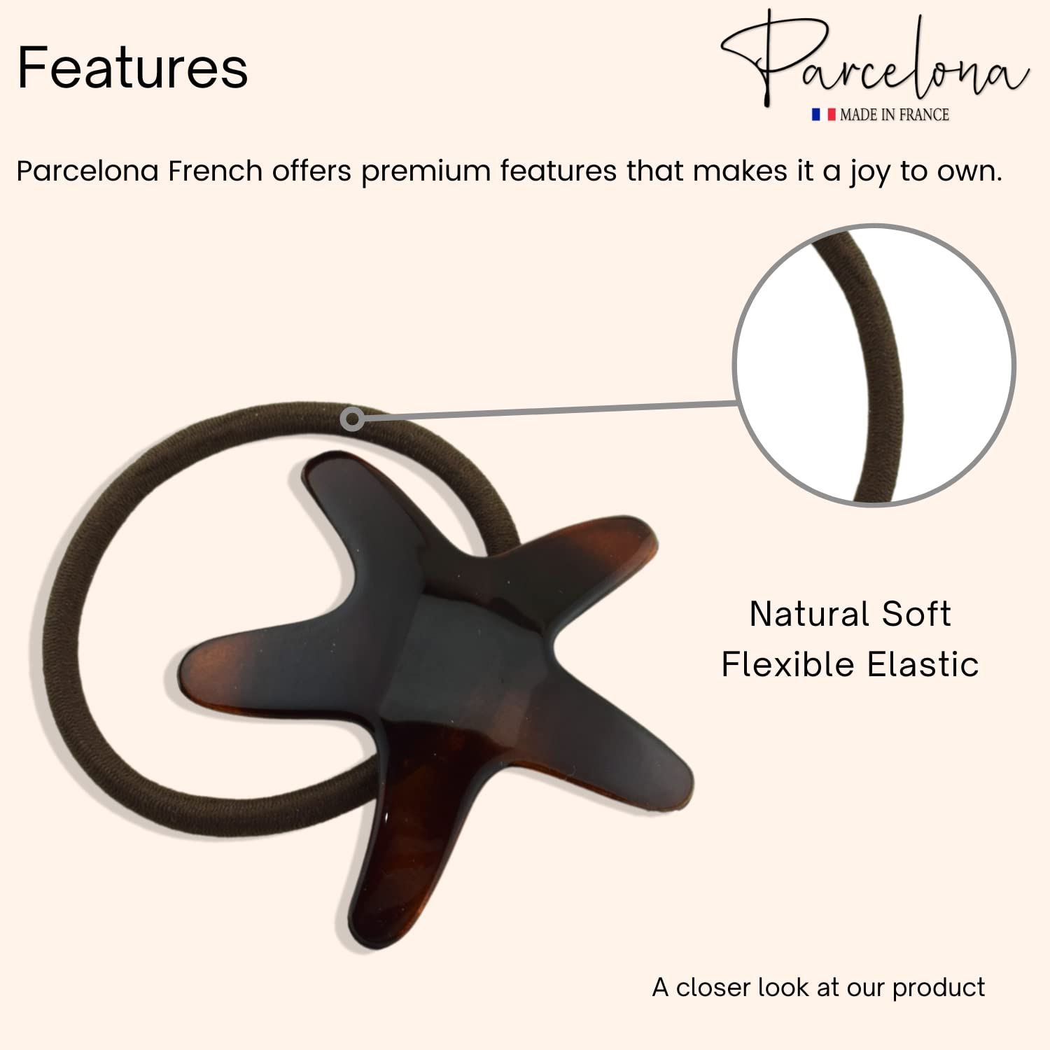 Parcelona French Star Brown Shell and Black Ponytail Holder Hair Elastic