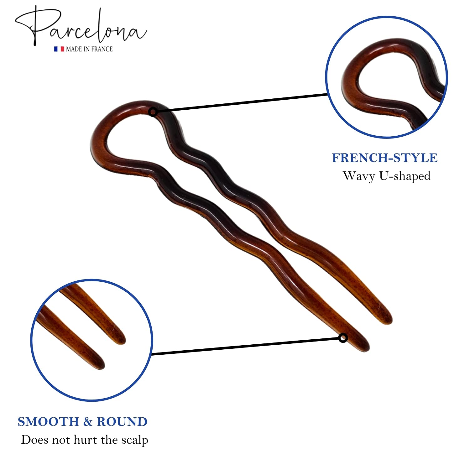 Parcelona French Sleek 3 1/2" Cellulose Wavy U Shaped Hair Pins for Women(3 Pcs)