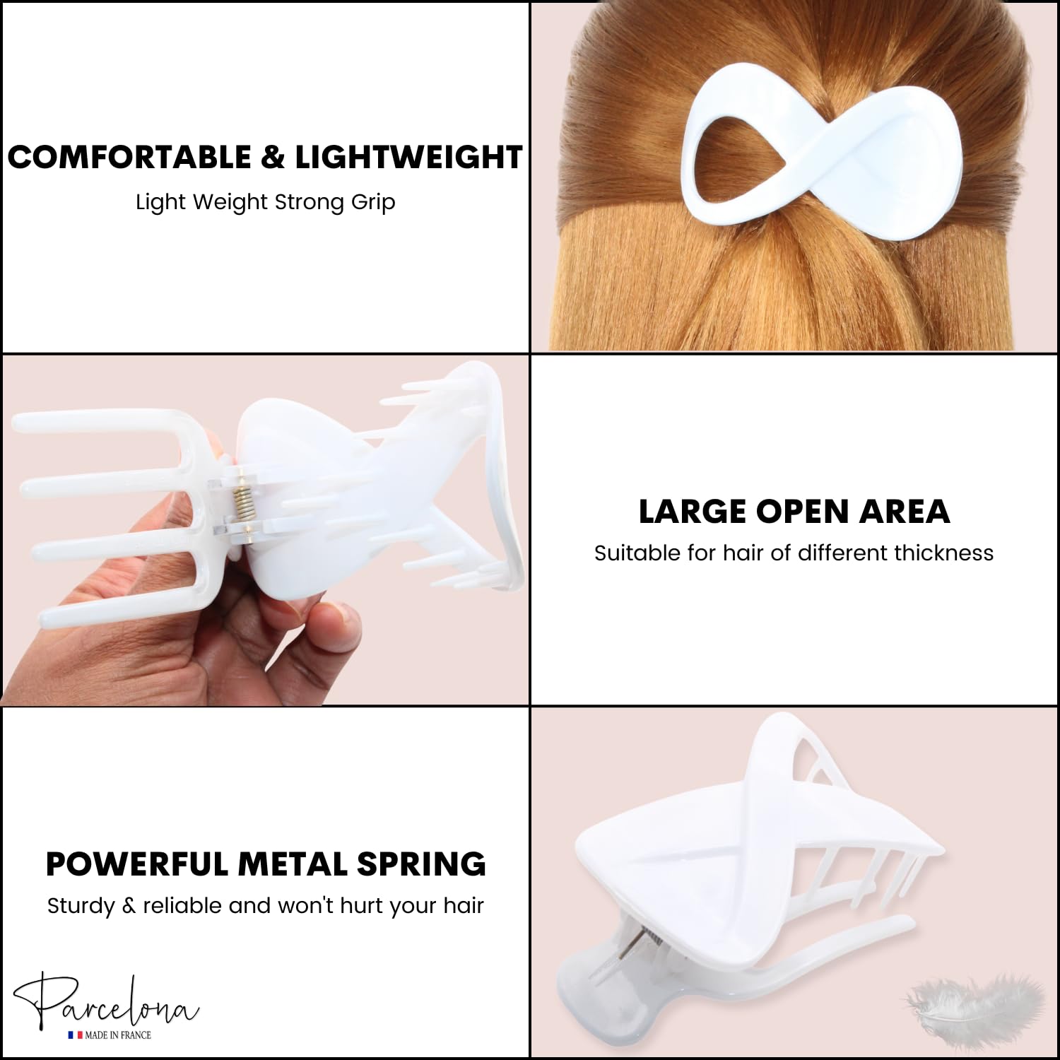 Parcelona French Infinity Loop Medium 3” Cellulose Hair Claw for Women and Girls