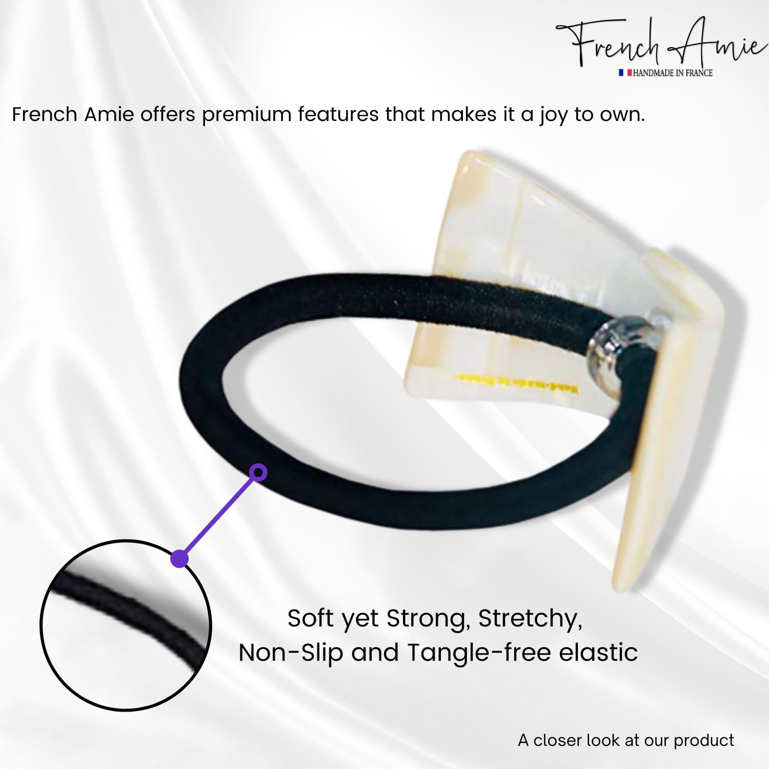 French Amie Bow Knot Handmade Cellulose Elastic Hair Tie for Women and Girls