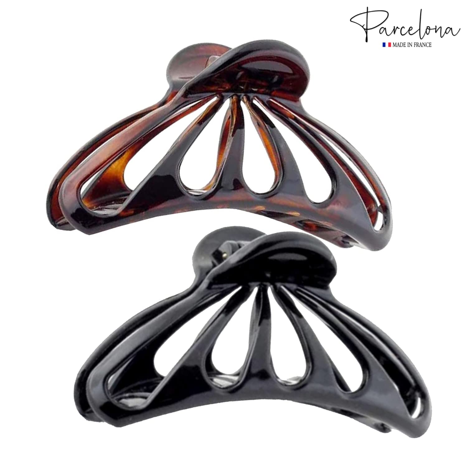 Parcelona French Rain Drop Large 2 Pcs Shell & Black Cellulose Jaw Hair Claw