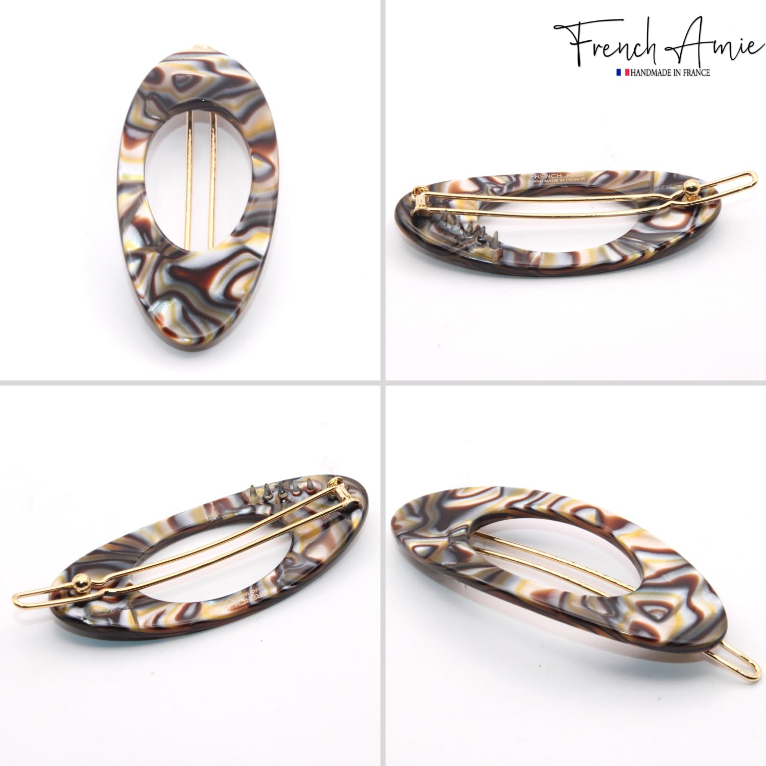 French Amie Oval Small 2 1/4” Cellulose Hair Barrette for Women