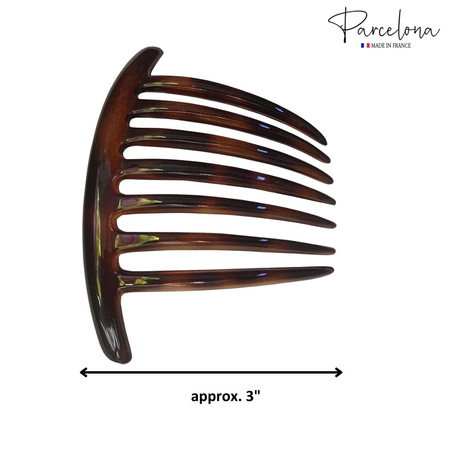 Parcelona French Twist Large Shell 7 Teeth Celluloid Side Hair Combs(3 Pcs)