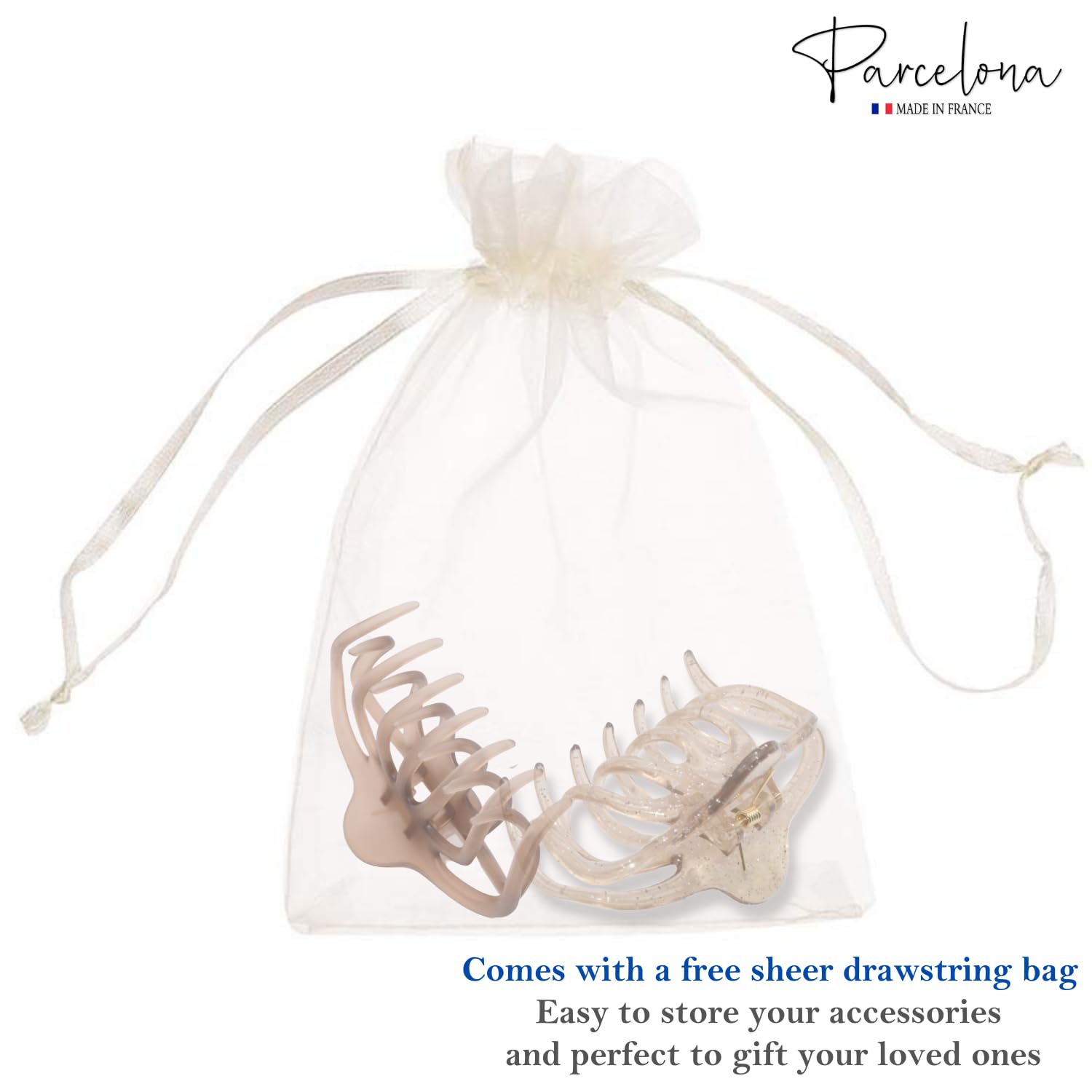 Parcelona French Dendrite Matte Brown N Crystal Brown Large Hair Claw Clip-2 Pcs