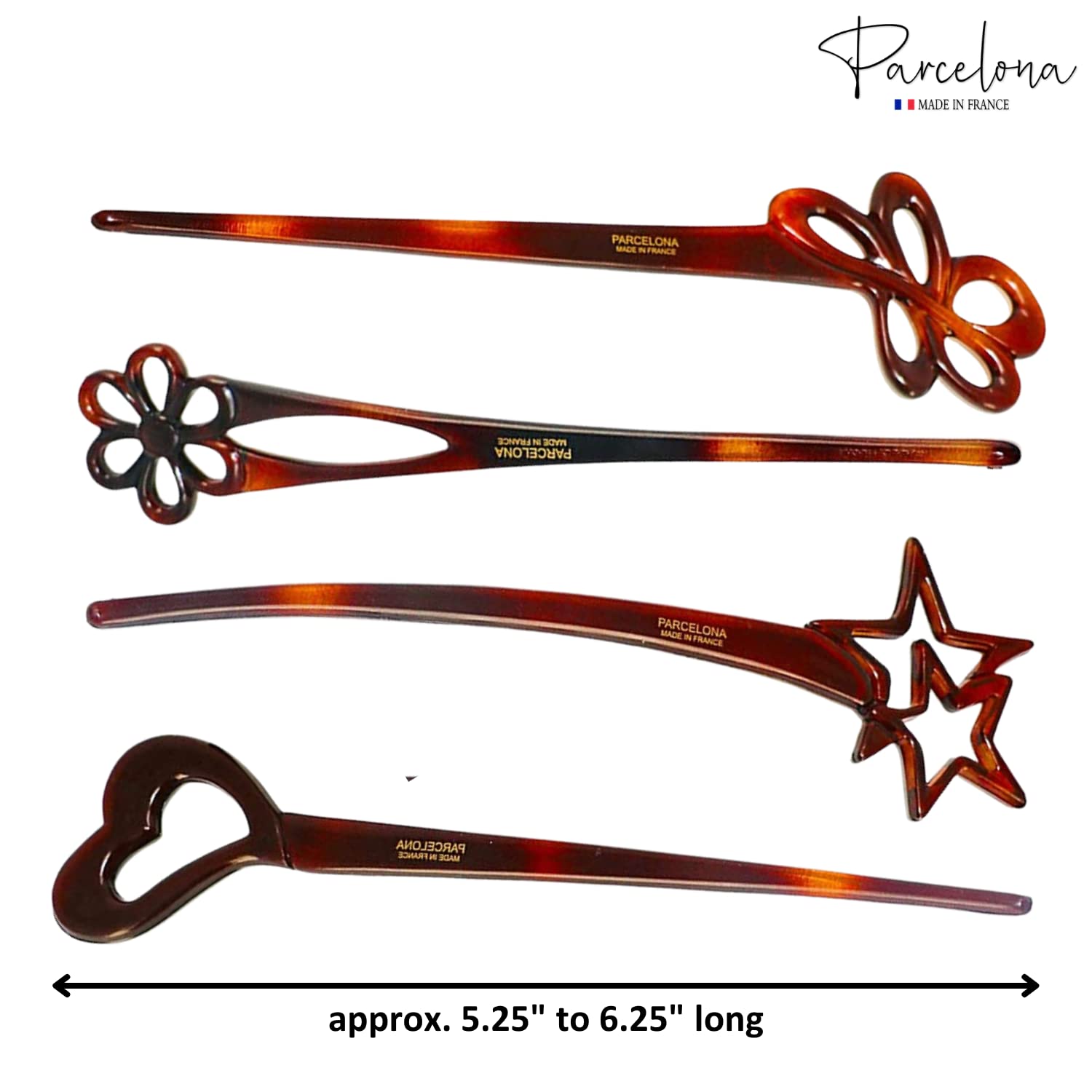 Parcelona French Lavish Large Shell Cellulose Hair Bun Sticks for Women(4 Pcs)