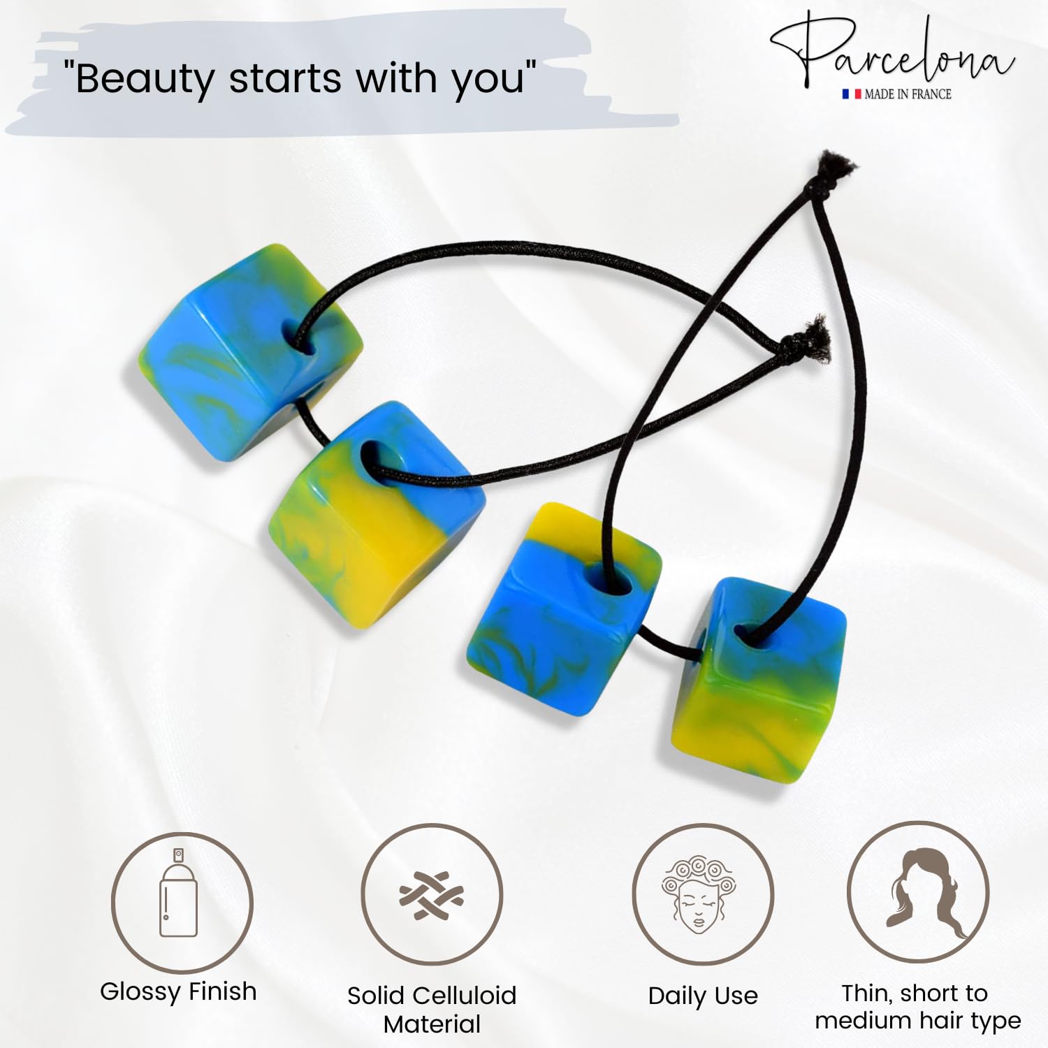 Parcelona French Twin Cube Small Cellulose Acetate Elastic Hair Ties (2 Pcs)