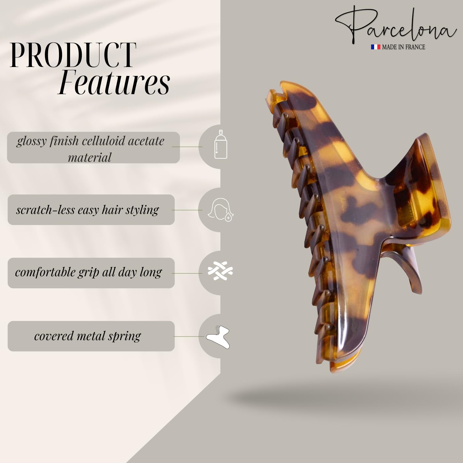Parcelona French Pinch Medium Cellulose Covered Spring Jaw Hair Claw for Women