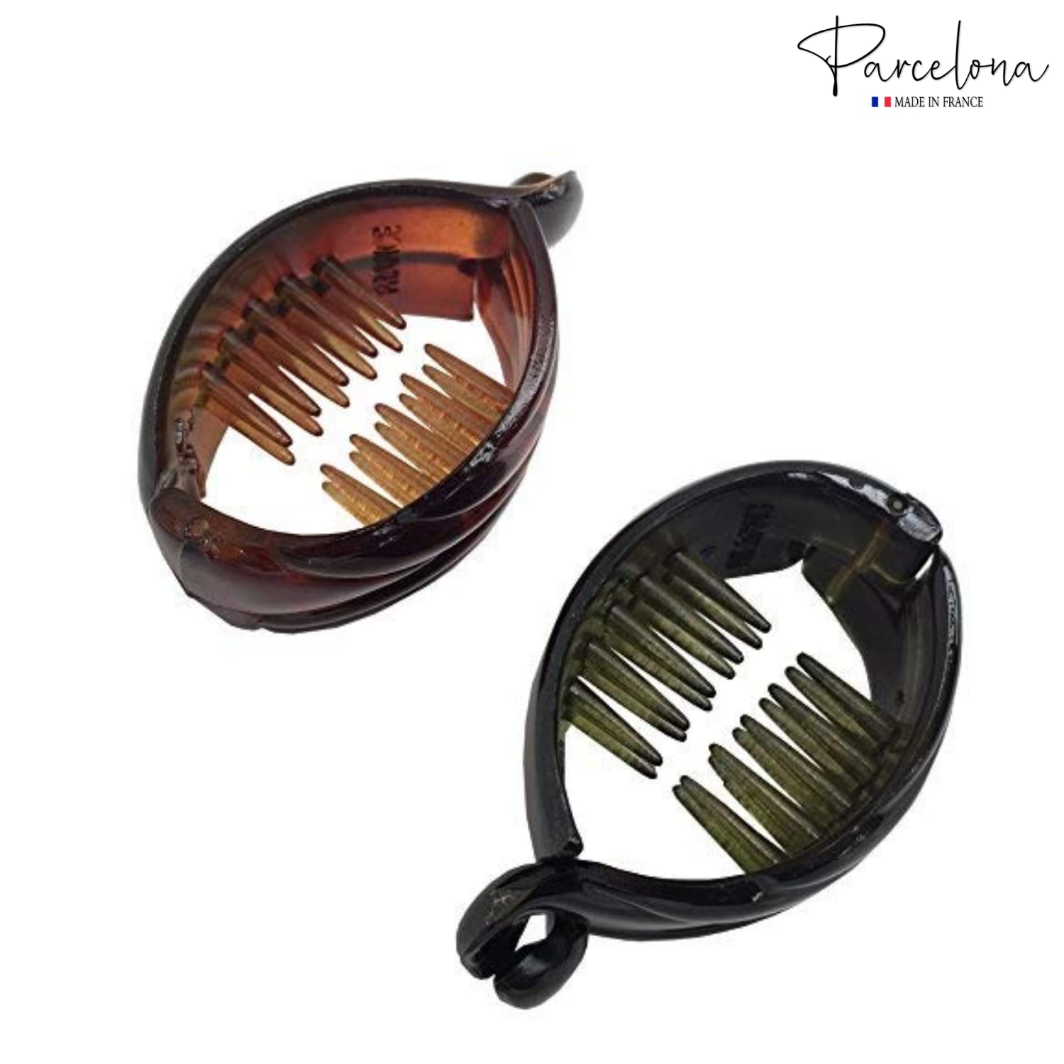 Parcelona French Medium Snapper Shell N Black Cellulose Banana Hair Clips(2 Pcs)