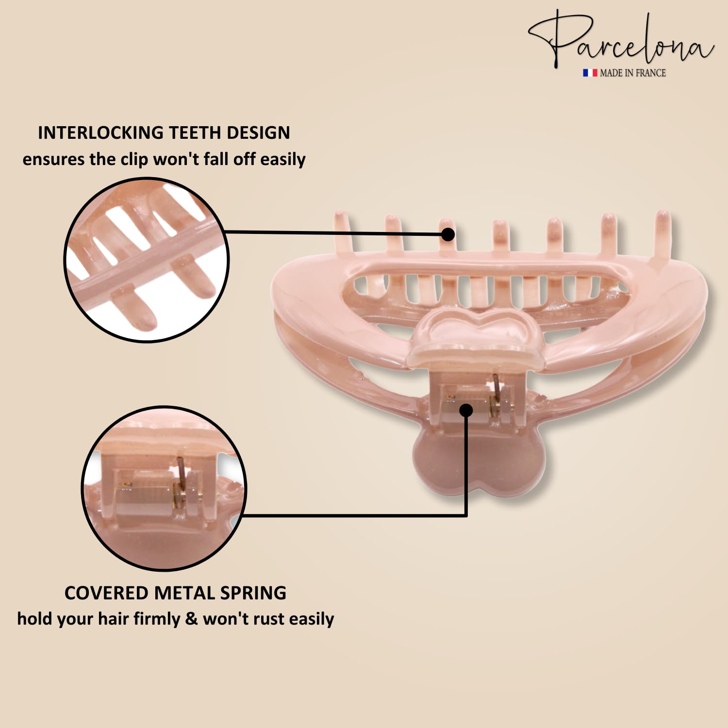 Parcelona French Heart-Shaped Medium Cellulose Hair Claw for Women and Girls