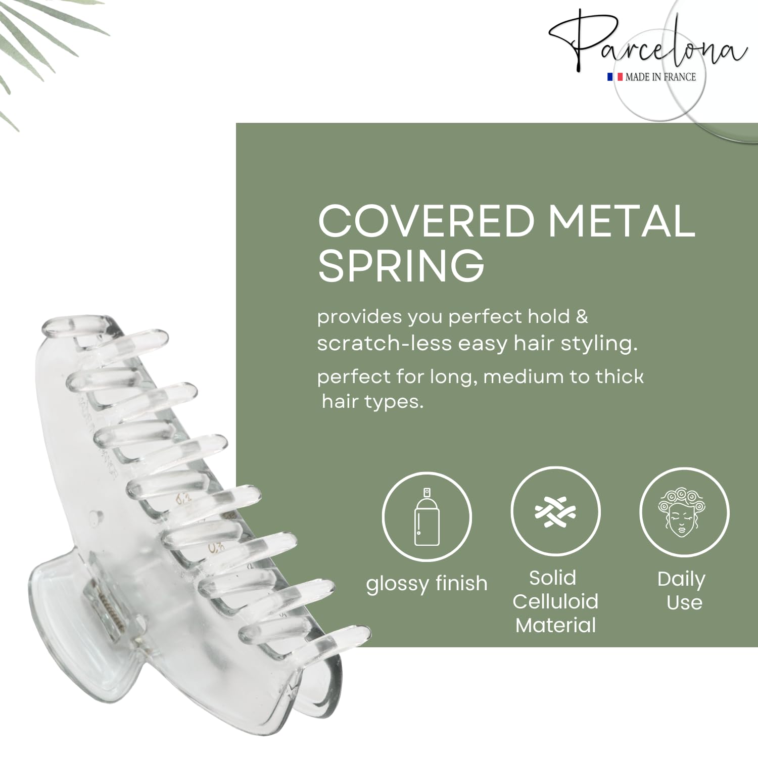 Parcelona French Basic Medium 3 1/2" Cellulose Tight Spring Hair Claw for Women