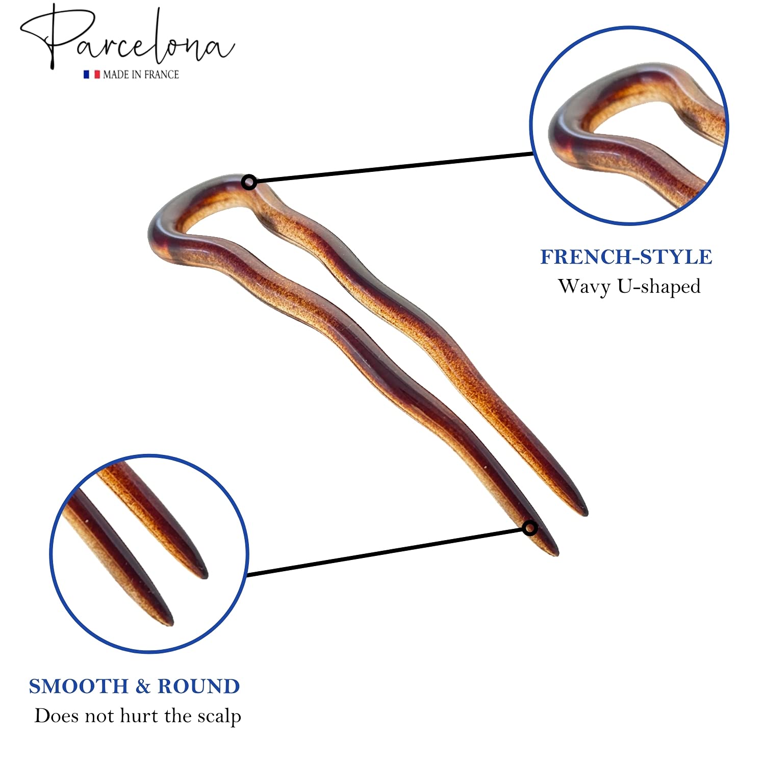 Parcelona French Mystic Large 3" Cellulose Chignon U Shaped Hair Pins(Set of 2)