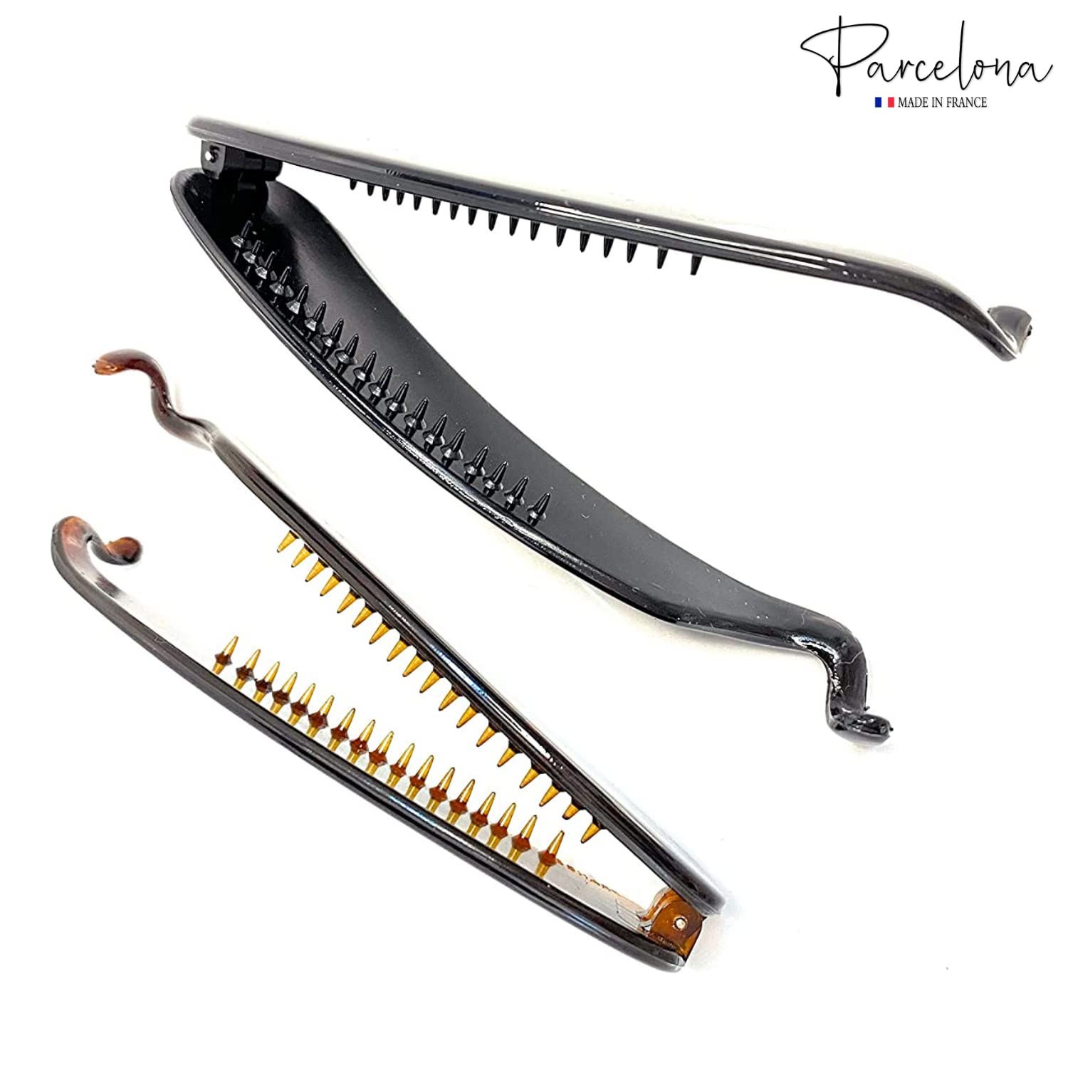 Parcelona French Lock Black and Brown 4” Set of 2 Cellulose Banana Hair Clips