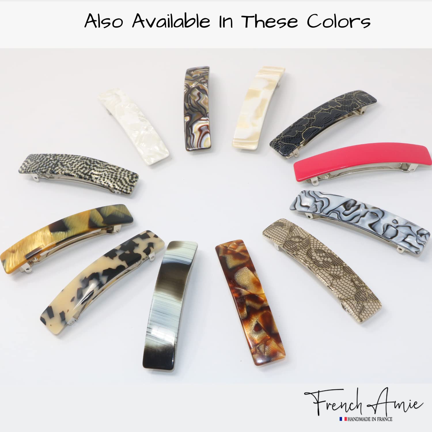 French Amie Oblong 3 1/2" Cellulose Handmade Automatic Hair Barrette for Women