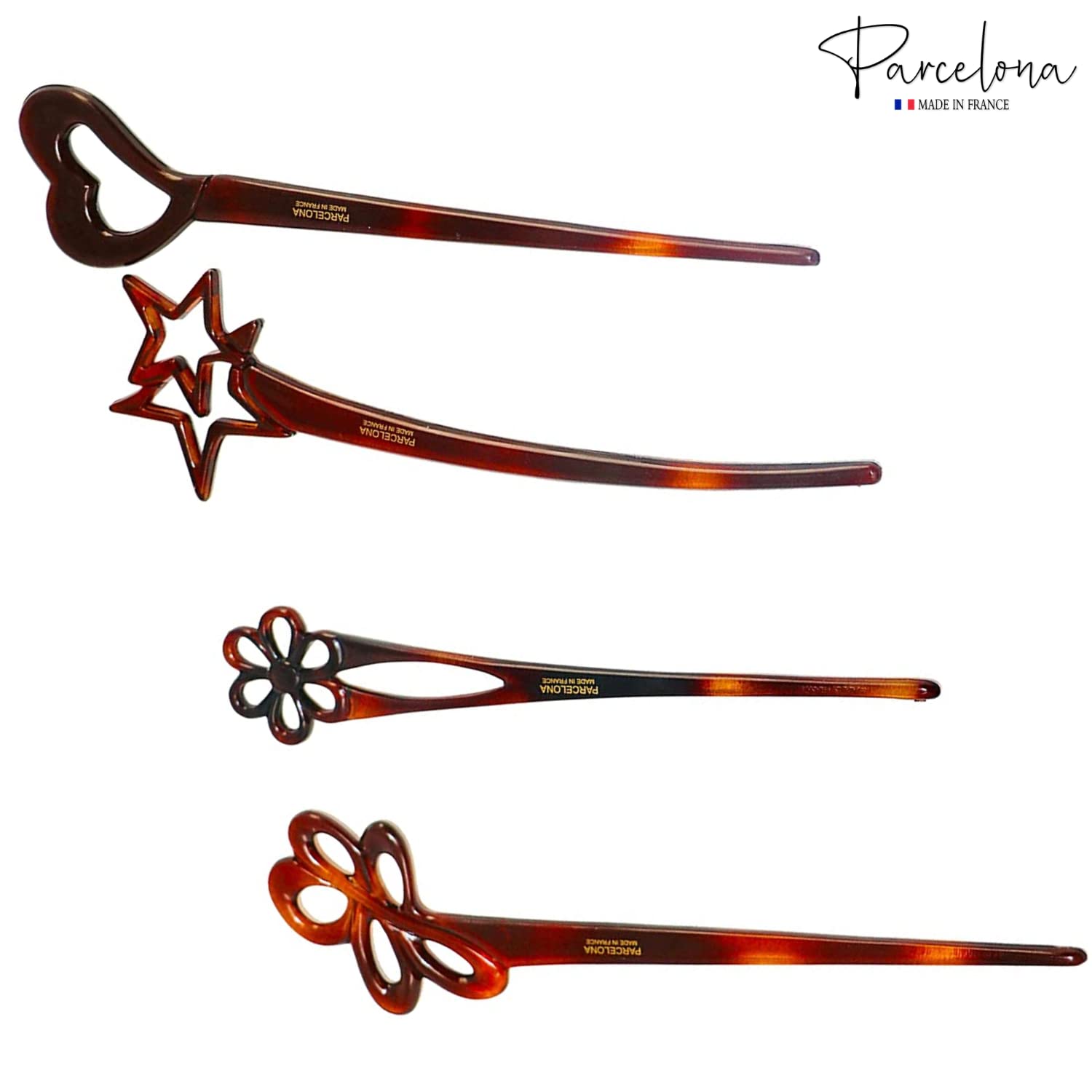 Parcelona French Lavish Large Shell Cellulose Hair Bun Sticks for Women(4 Pcs)