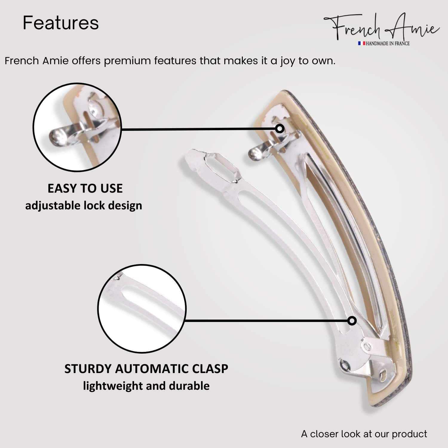 French Amie Oblong 3 1/2" Cellulose Handmade Automatic Hair Barrette for Women