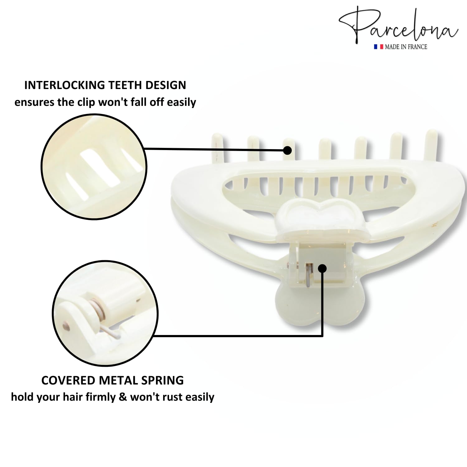 Parcelona French Heart-Shaped Medium Cellulose Hair Claw for Women and Girls
