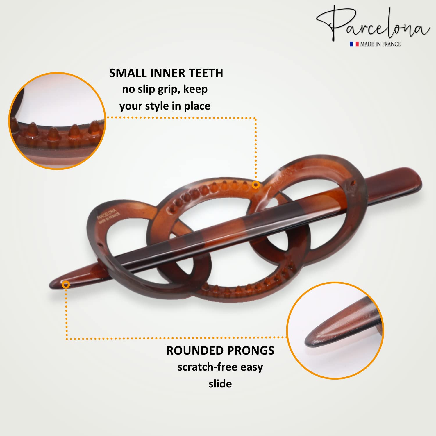 Parcelona French Triple Ringed Cellulose Barrette with Stick for Women and Girls