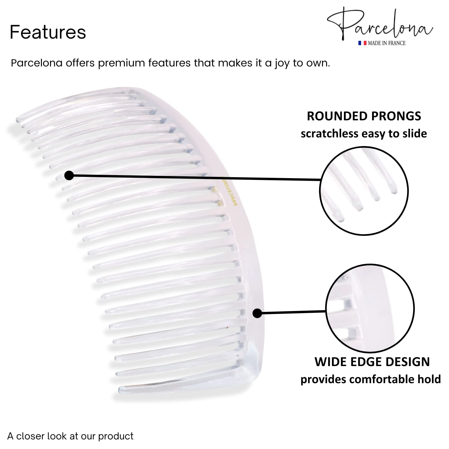 Parcelona French Glossy Large Cellulose Updo 23 Teeth Hair Side Combs(2 Pcs)