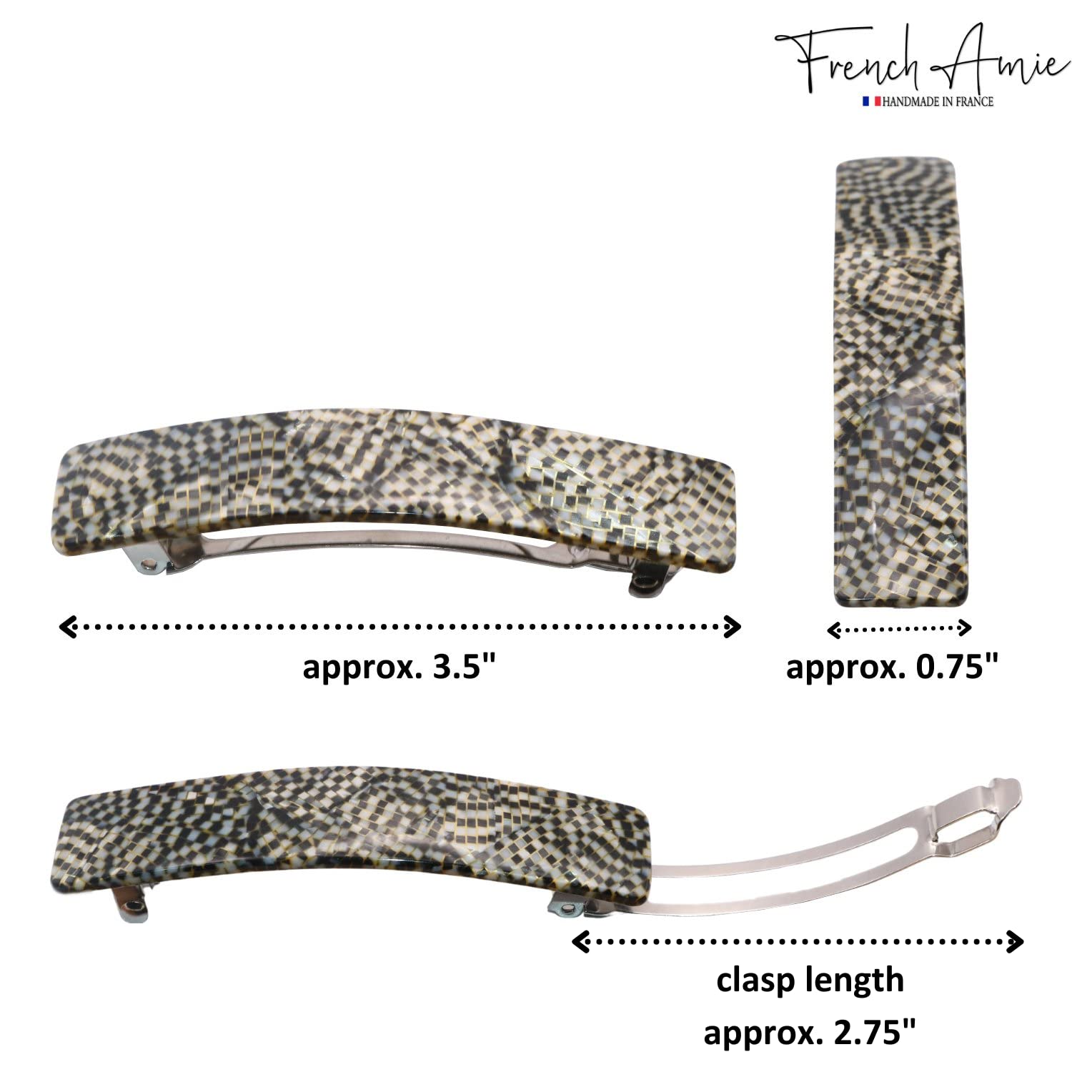 French Amie Oblong 3 1/2" Cellulose Handmade Automatic Hair Barrette for Women