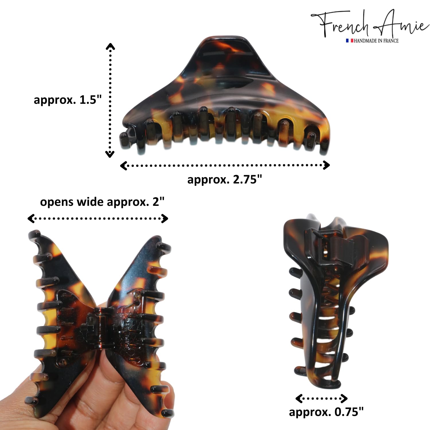 French Amie Director Thin and Narrow Small Handmade Cellulose Hair Claw for Women