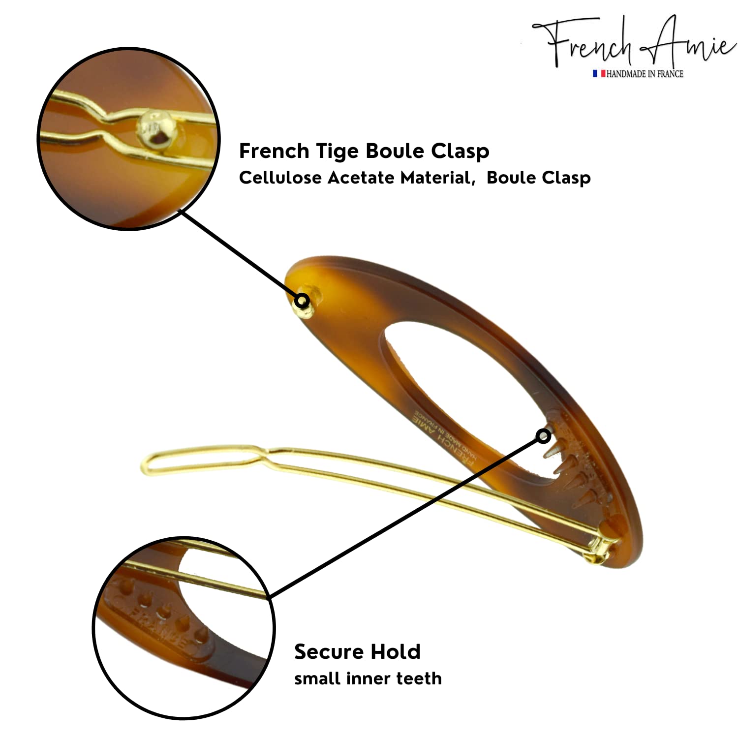 French Amie Oval Small 2 1/4” Cellulose Hair Barrette for Women