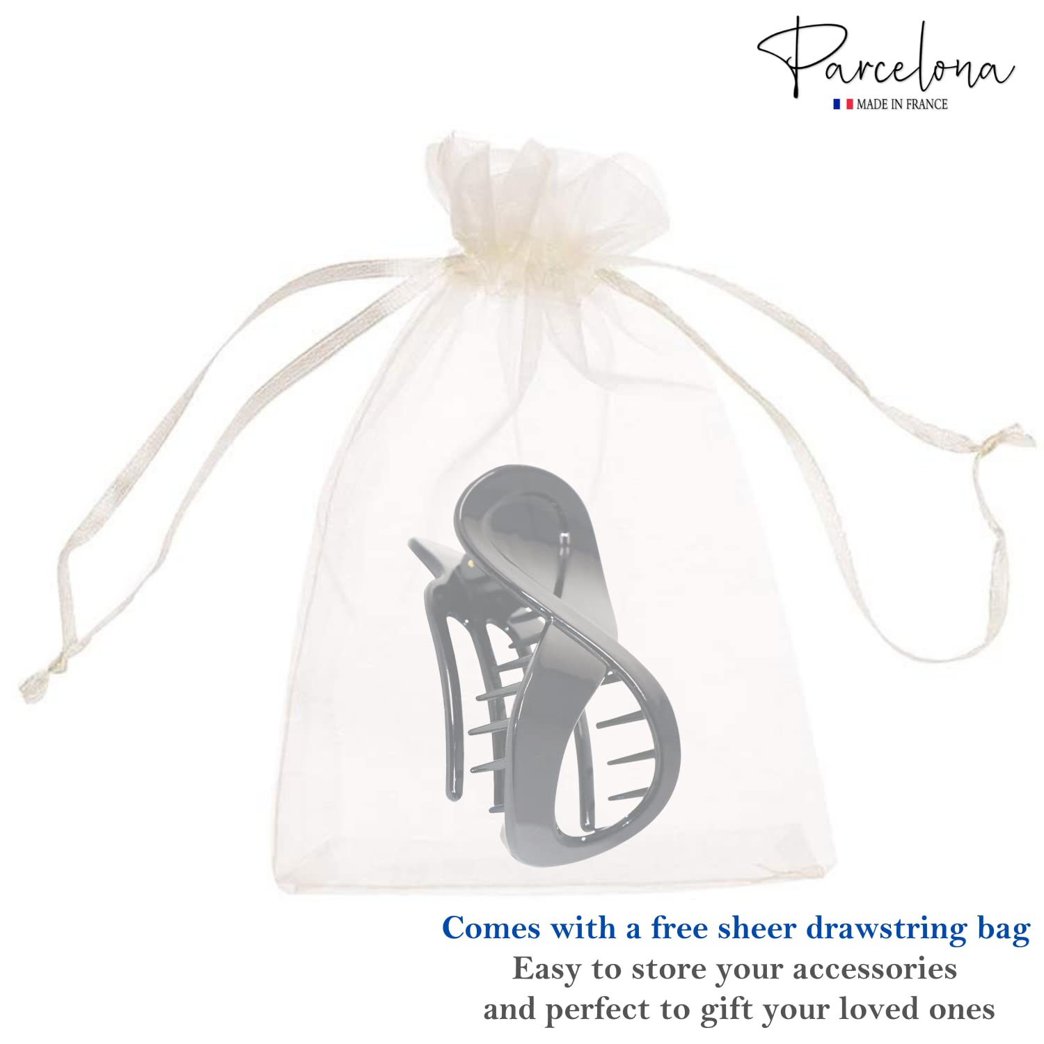 Parcelona French Infinity Loop Medium 3” Cellulose Hair Claw for Women and Girls