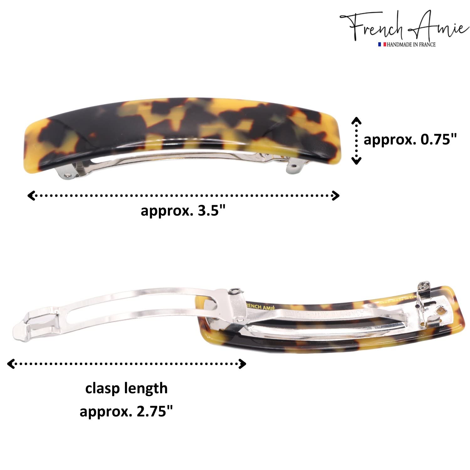French Amie Oblong 3 1/2" Cellulose Handmade Automatic Hair Barrette for Women