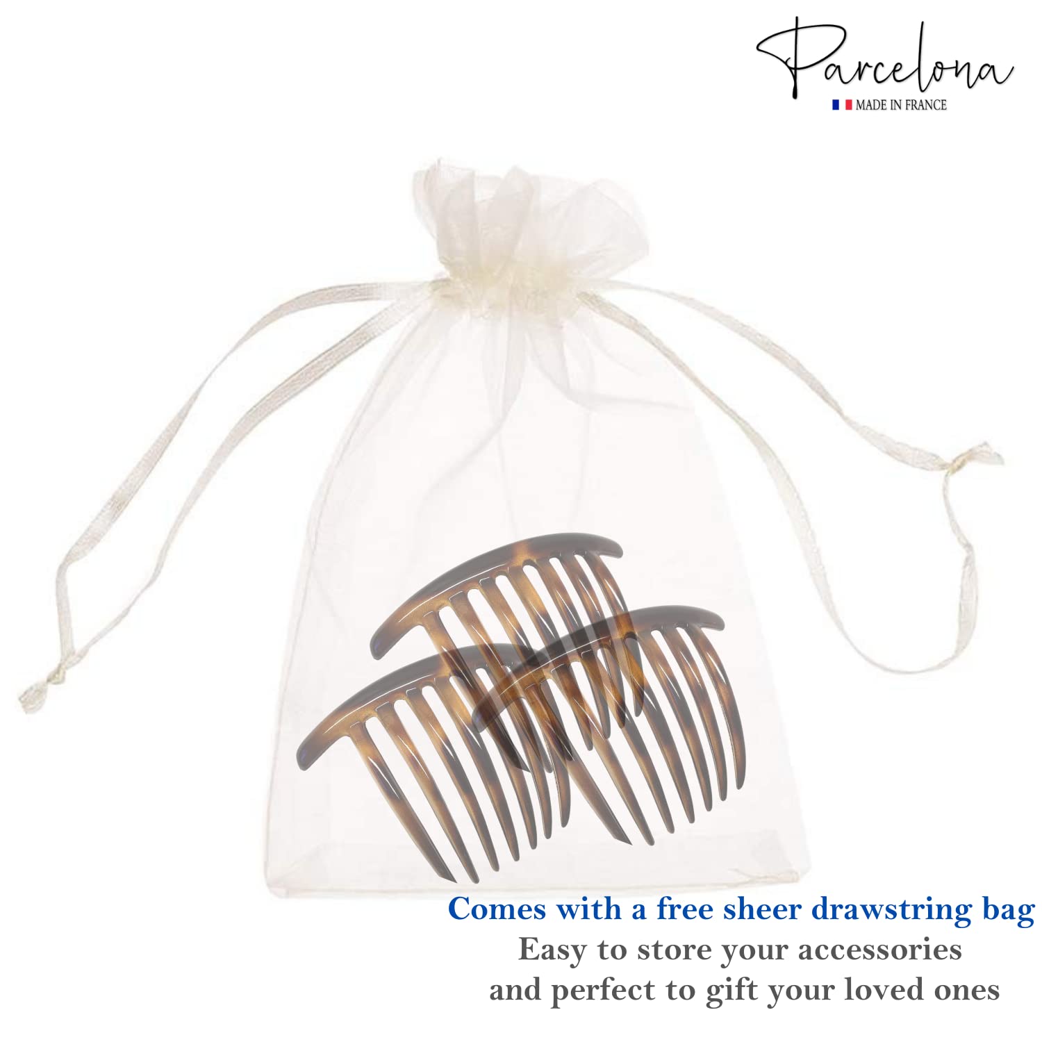 Parcelona French Twist Large Shell 7 Teeth Celluloid Side Hair Combs(3 Pcs)
