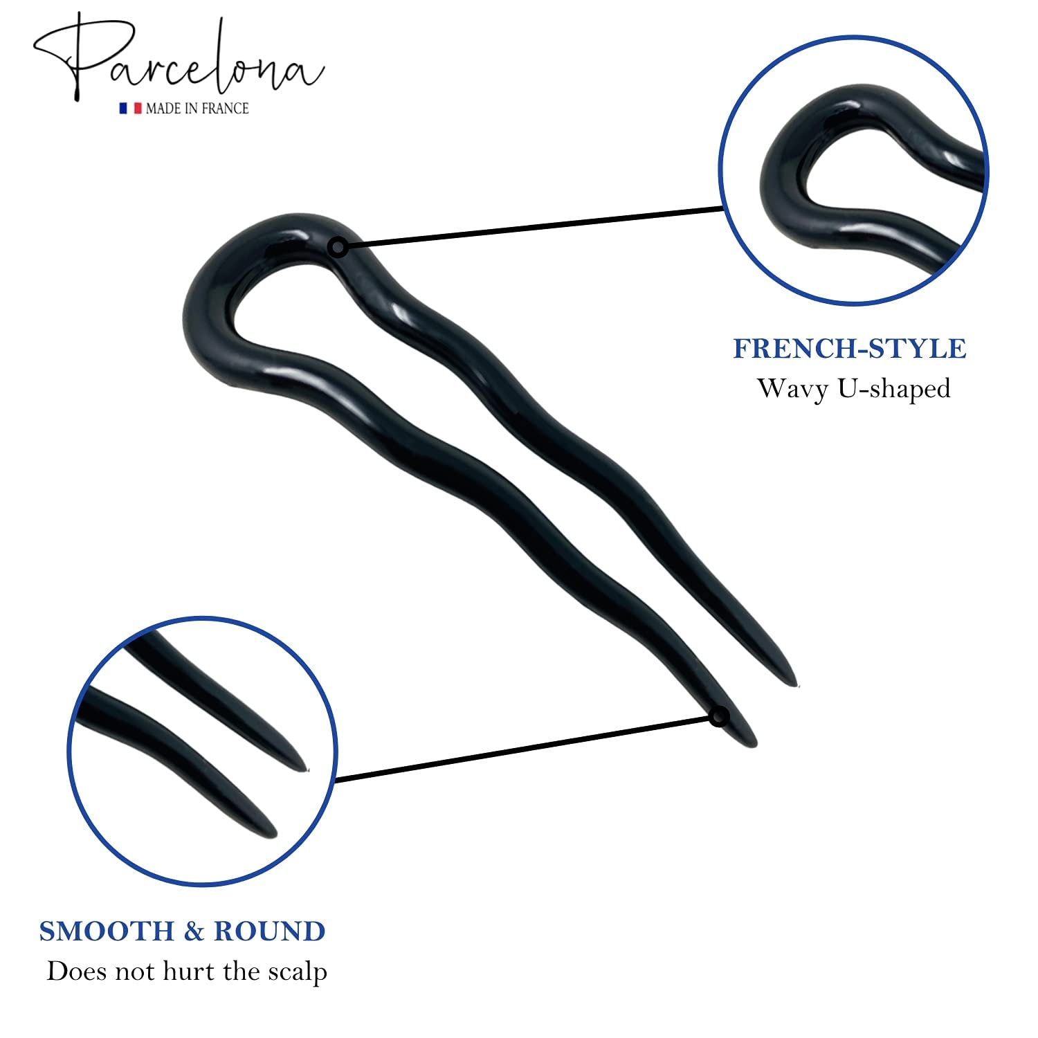 Parcelona French Mystic Large 3" Cellulose Chignon U Shaped Hair Pins(Set of 3)