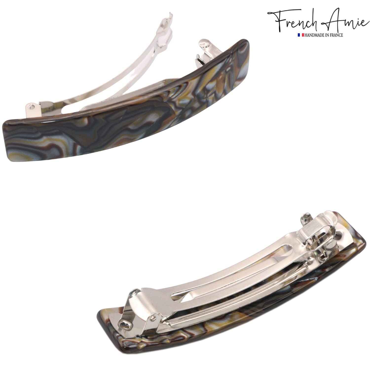 French Amie Oblong 3 1/2" Cellulose Handmade Automatic Hair Barrette for Women