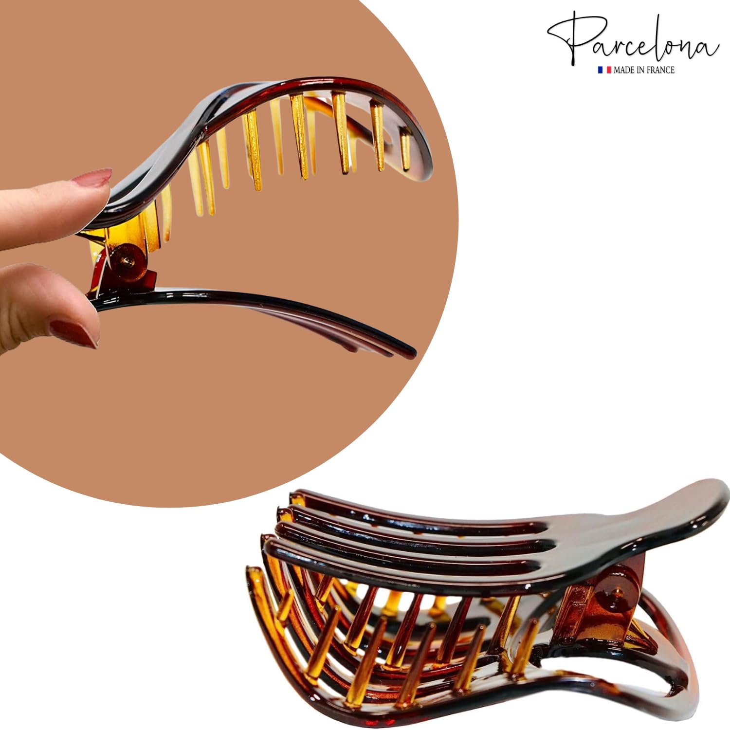 Parcelona French Tortoise Shell 3" Medium Hair Claw Clips for Women Hair - 2 Pcs