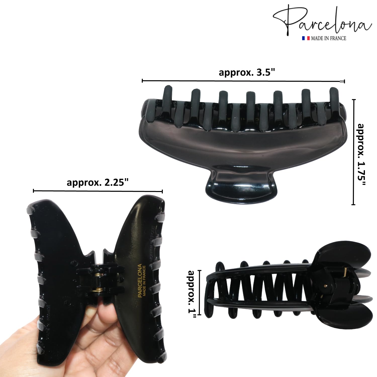 Parcelona French Basic Medium 3 1/2" Cellulose Jaw Hair Claws for Women(2 Pcs)