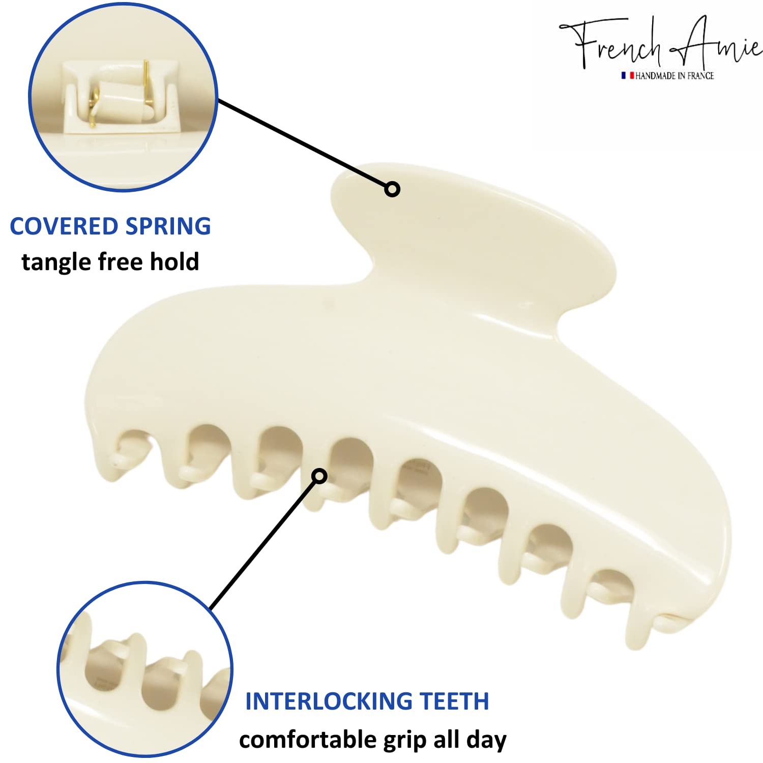 French Amie Thin Oval Large 4 1/4” Handmade Cellulose Acetate Jaw Hair Claw Women