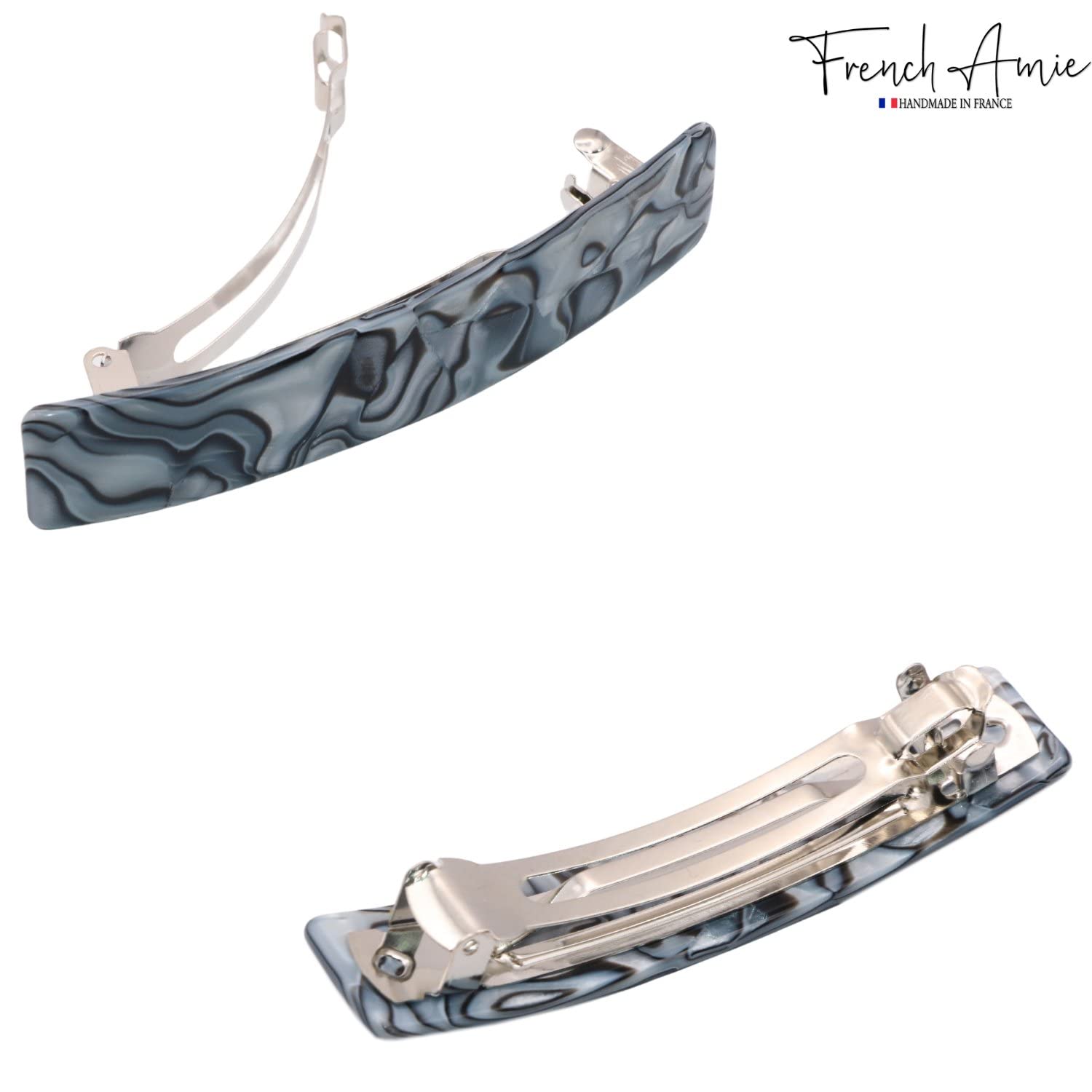 French Amie Oblong 3 1/2" Cellulose Handmade Automatic Hair Barrette for Women