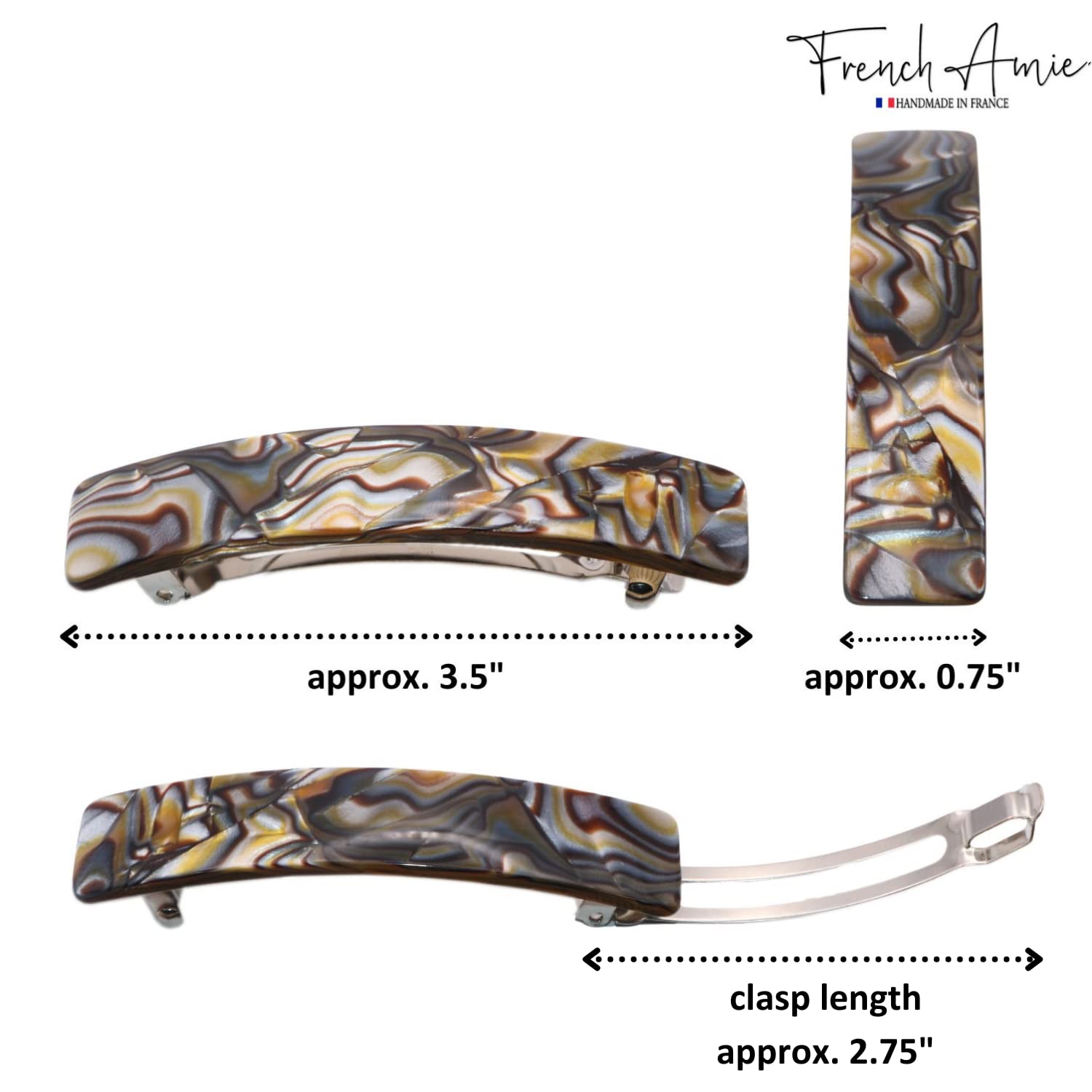 French Amie Oblong 3 1/2" Cellulose Handmade Automatic Hair Barrette for Women