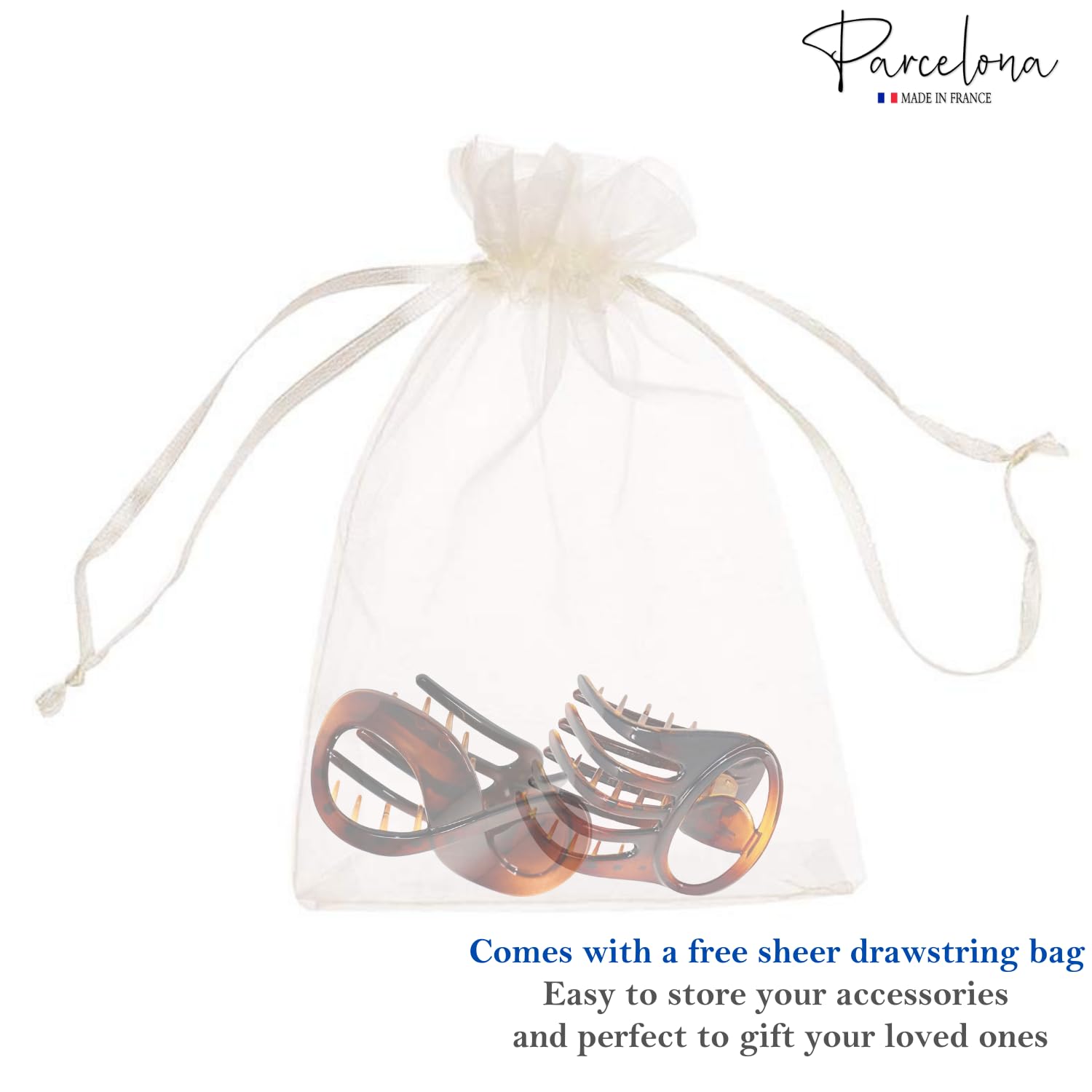 Parcelona French Tortoise Shell 3" Medium Hair Claw Clips for Women Hair - 2 Pcs
