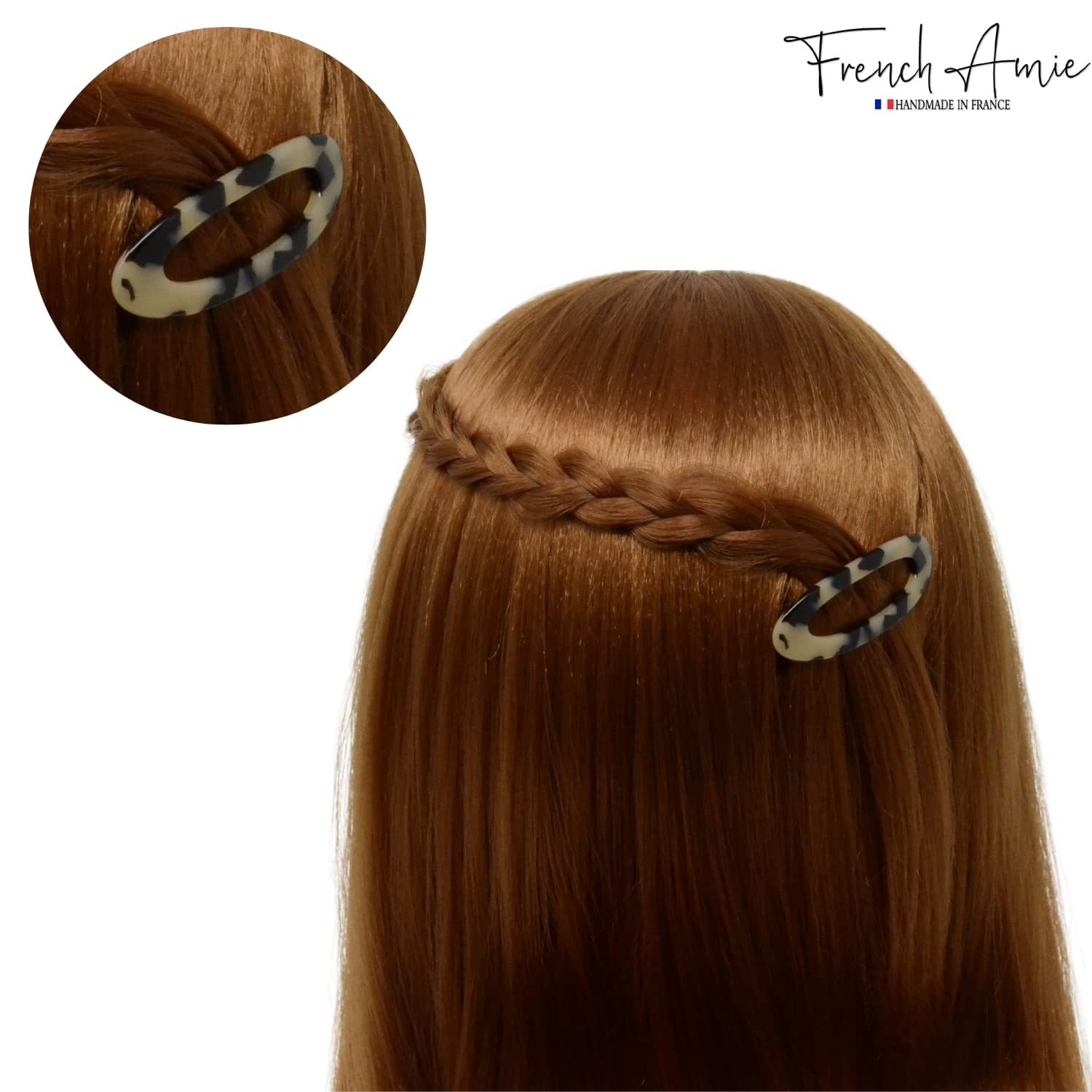 French Amie Oval Cut Out Small Handmade Cellulose Snap Hair Barrette for Women