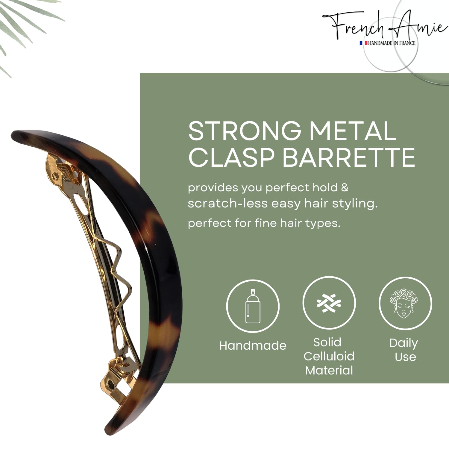 French Amie Curved Small Cellulose Handmade Hair Barrette for Women and Girls